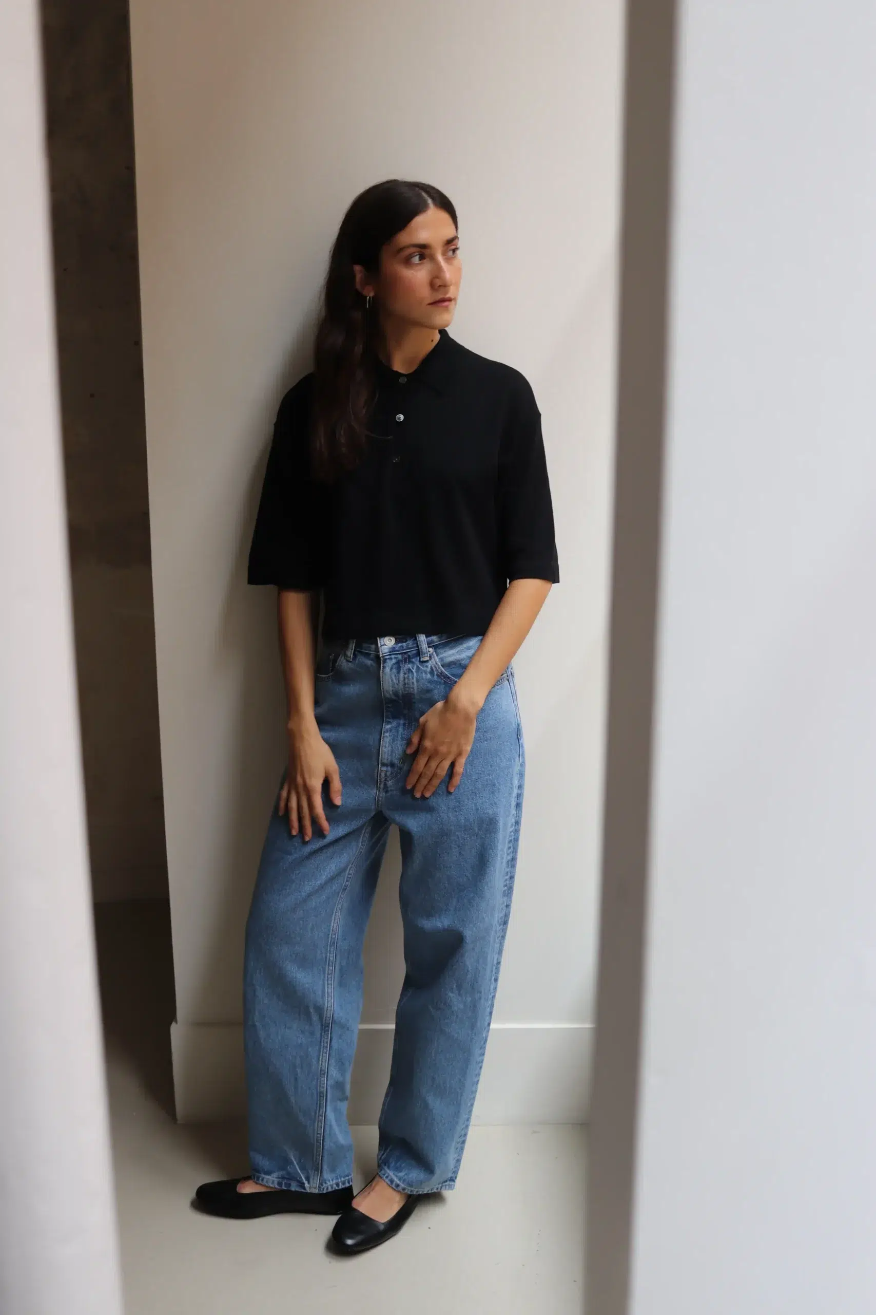 Ylève - COTTON LINEN KN POLO - Black