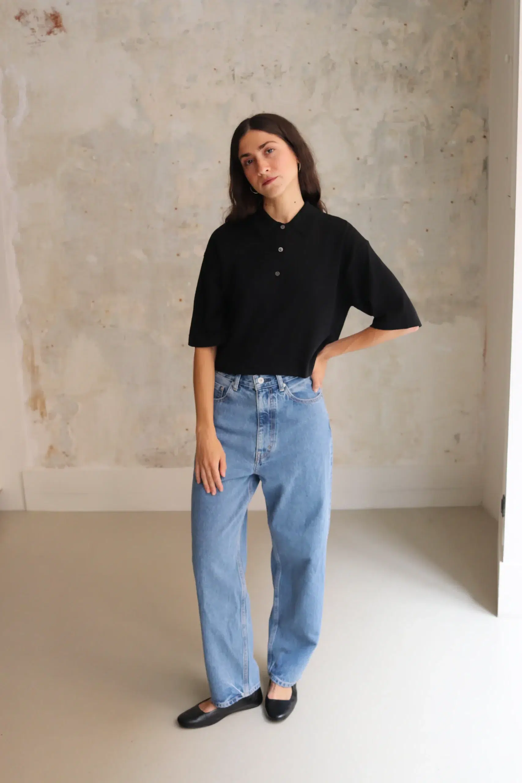 Ylève - COTTON LINEN KN POLO - Black