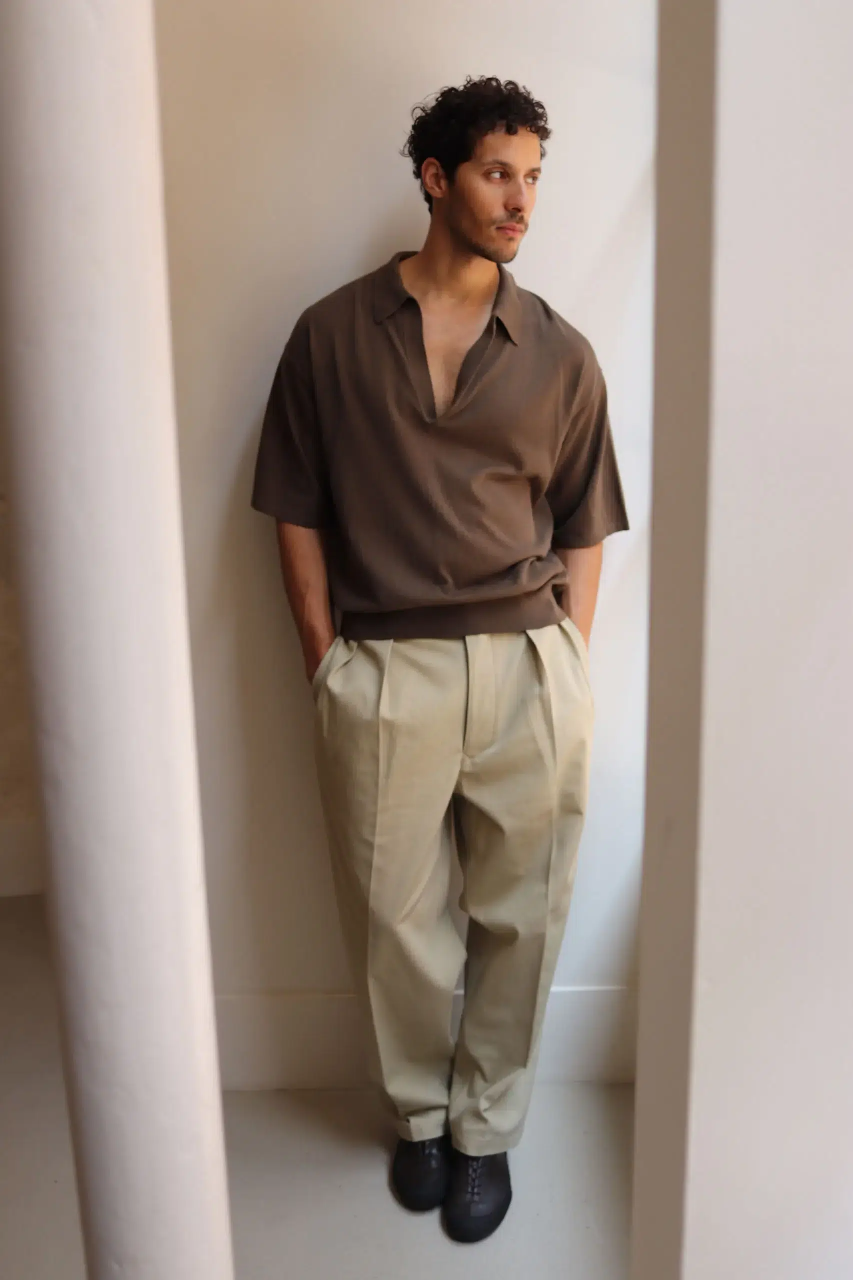 Ylève - COTTON LINEN KN SKIPPER POLO - Khaki