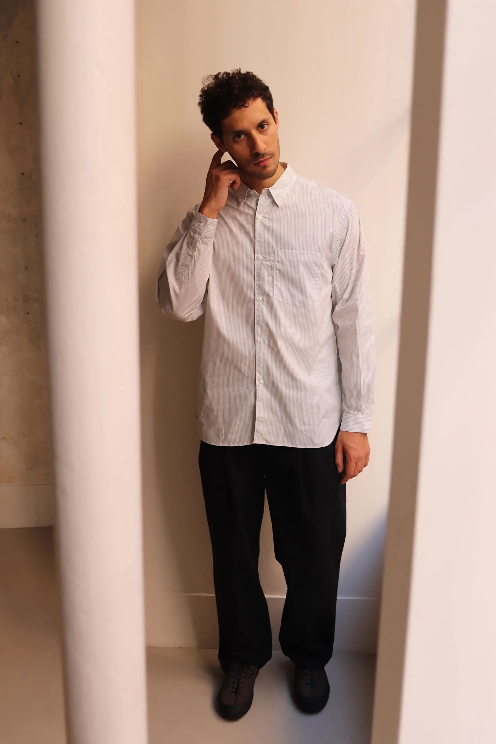 Still By Hand - Regular collar shirt SH00221OS - WHITE STRIPE