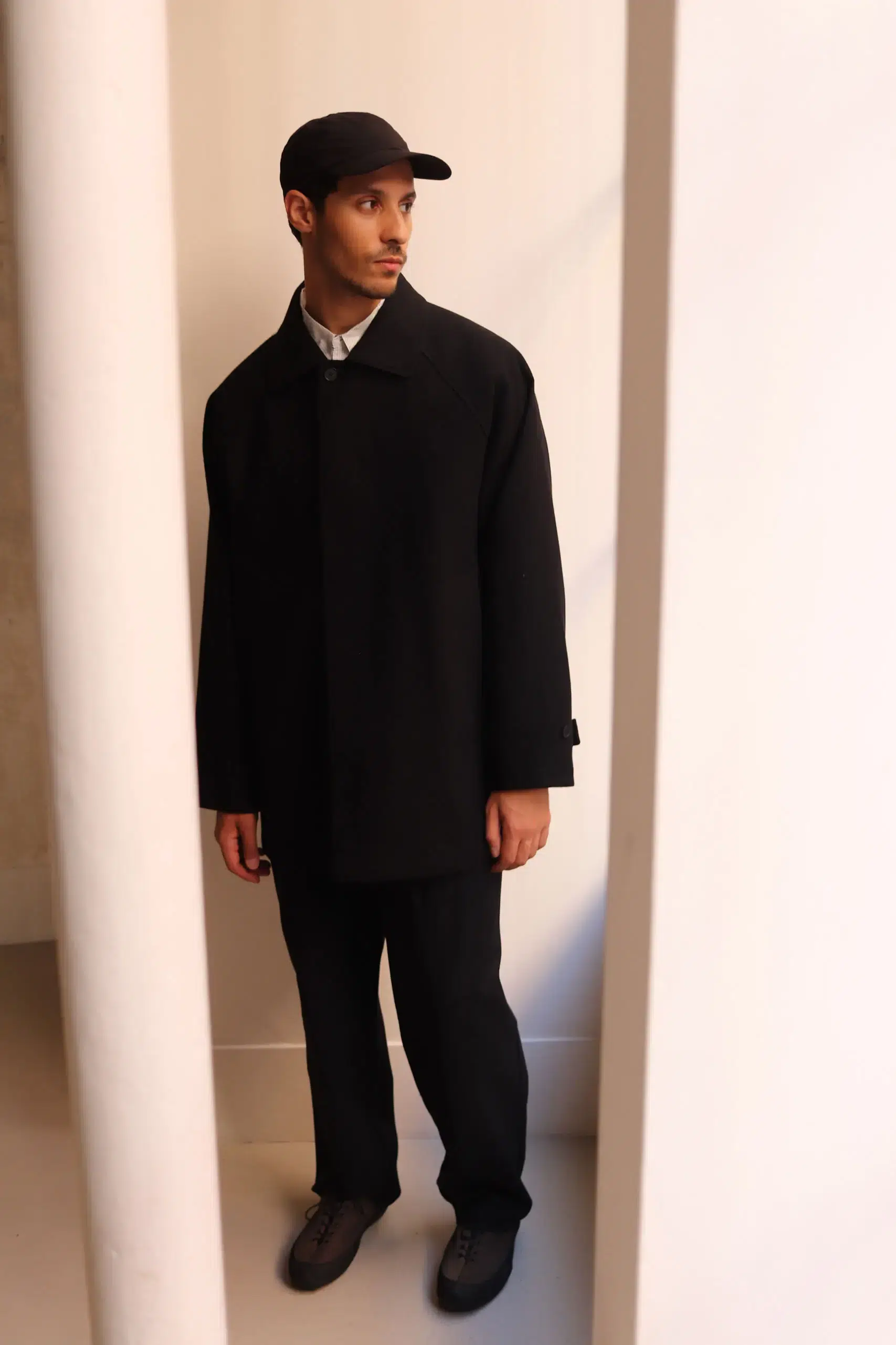 Still By Hand - Silk mixed wool coat CO02263OS - BLACK