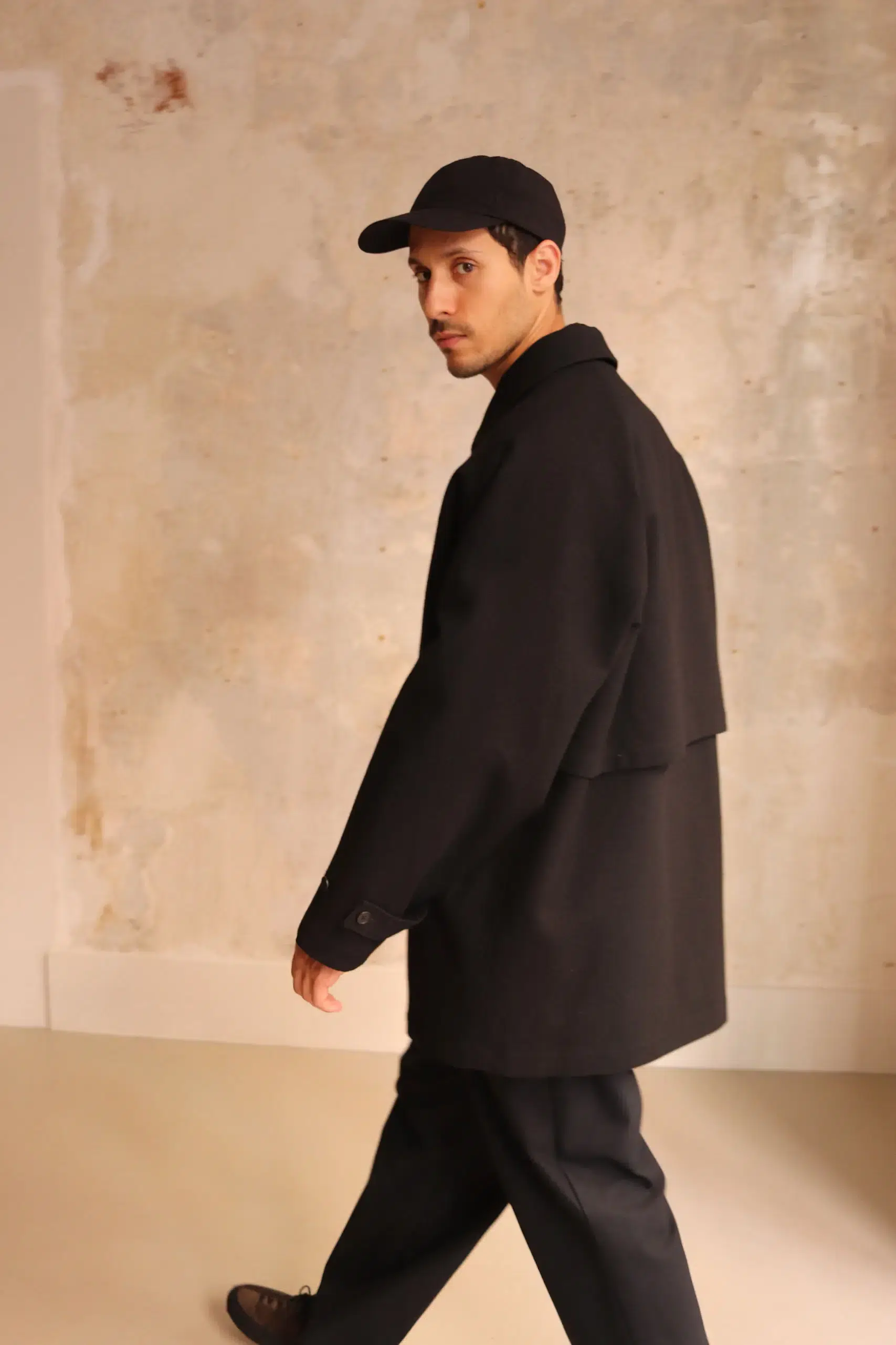 Still By Hand - Silk mixed wool coat CO02263OS - BLACK