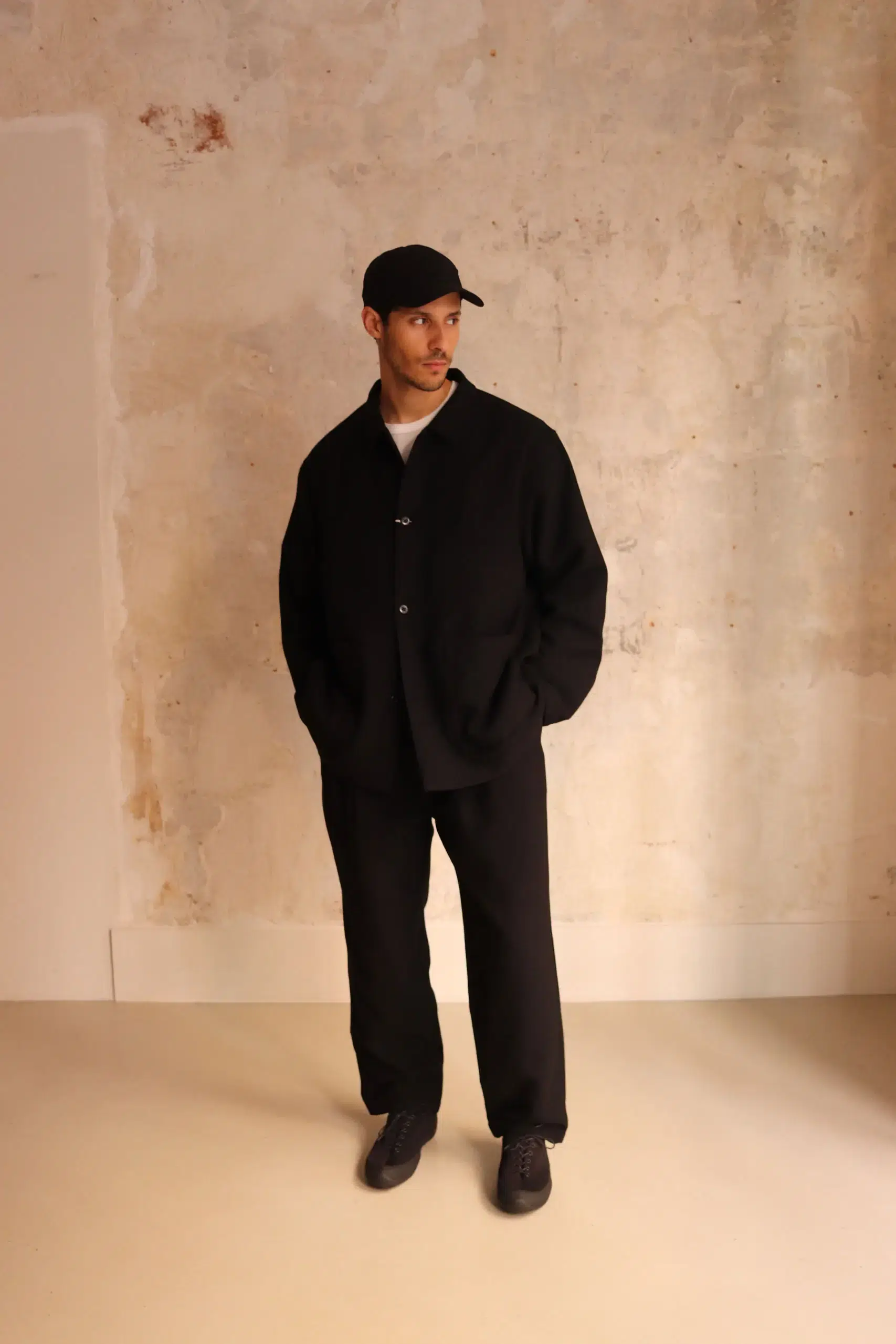Still By Hand - Wool mixed 4B jacket BL06263OS - BLACK