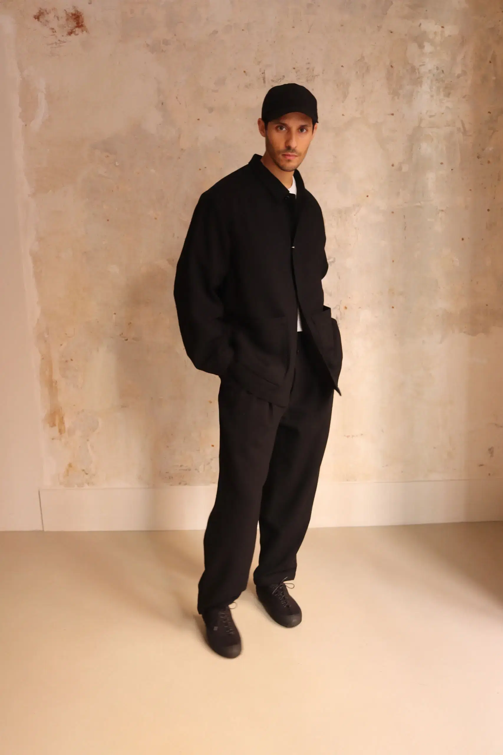 Still By Hand - Wool mixed 4B jacket BL06263OS - BLACK