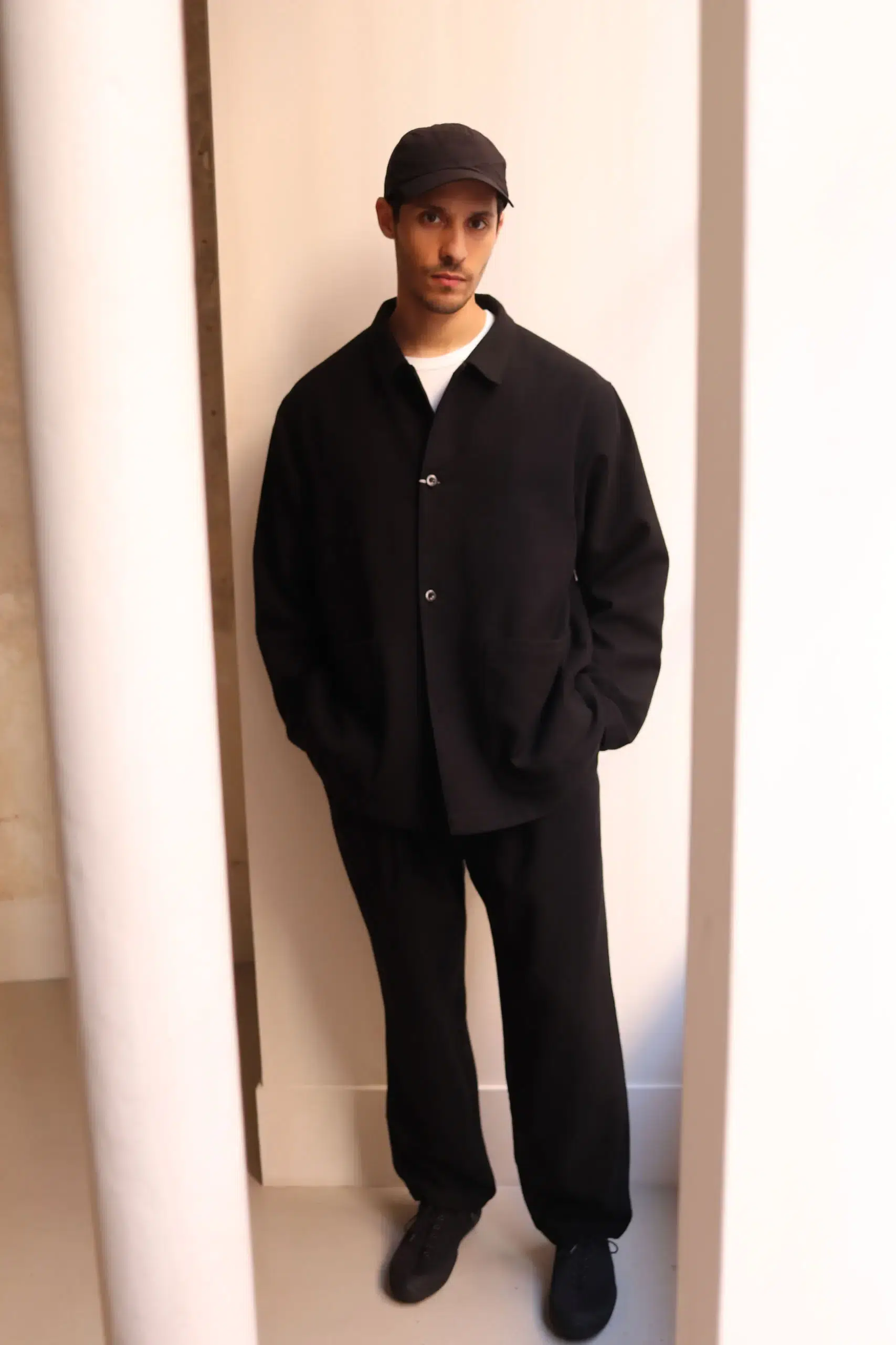Still By Hand - Wool mixed 4B jacket BL06263OS - BLACK