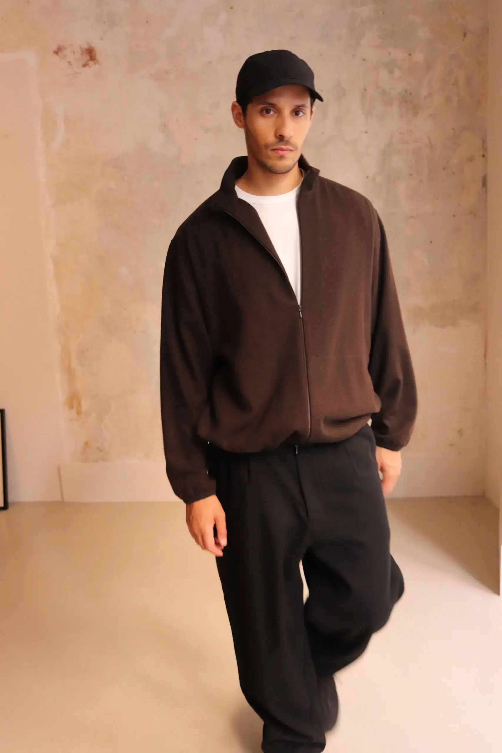 Still By Hand - Cashmere mixed high neck blouson BL04263OS - DARK BROWN