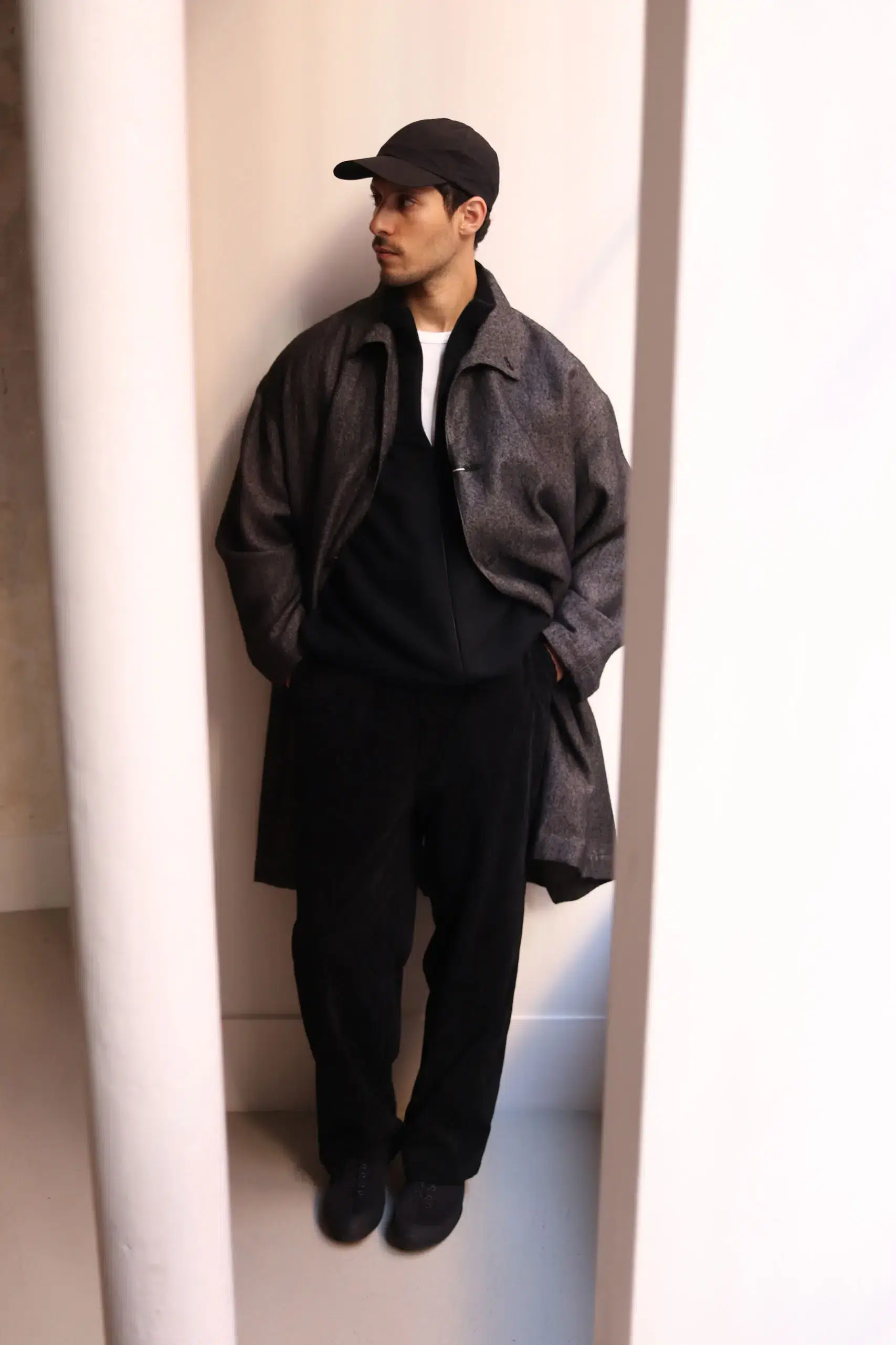 Still By Hand - Linen mixed wool coat CO01263OS - MELANGE GREY