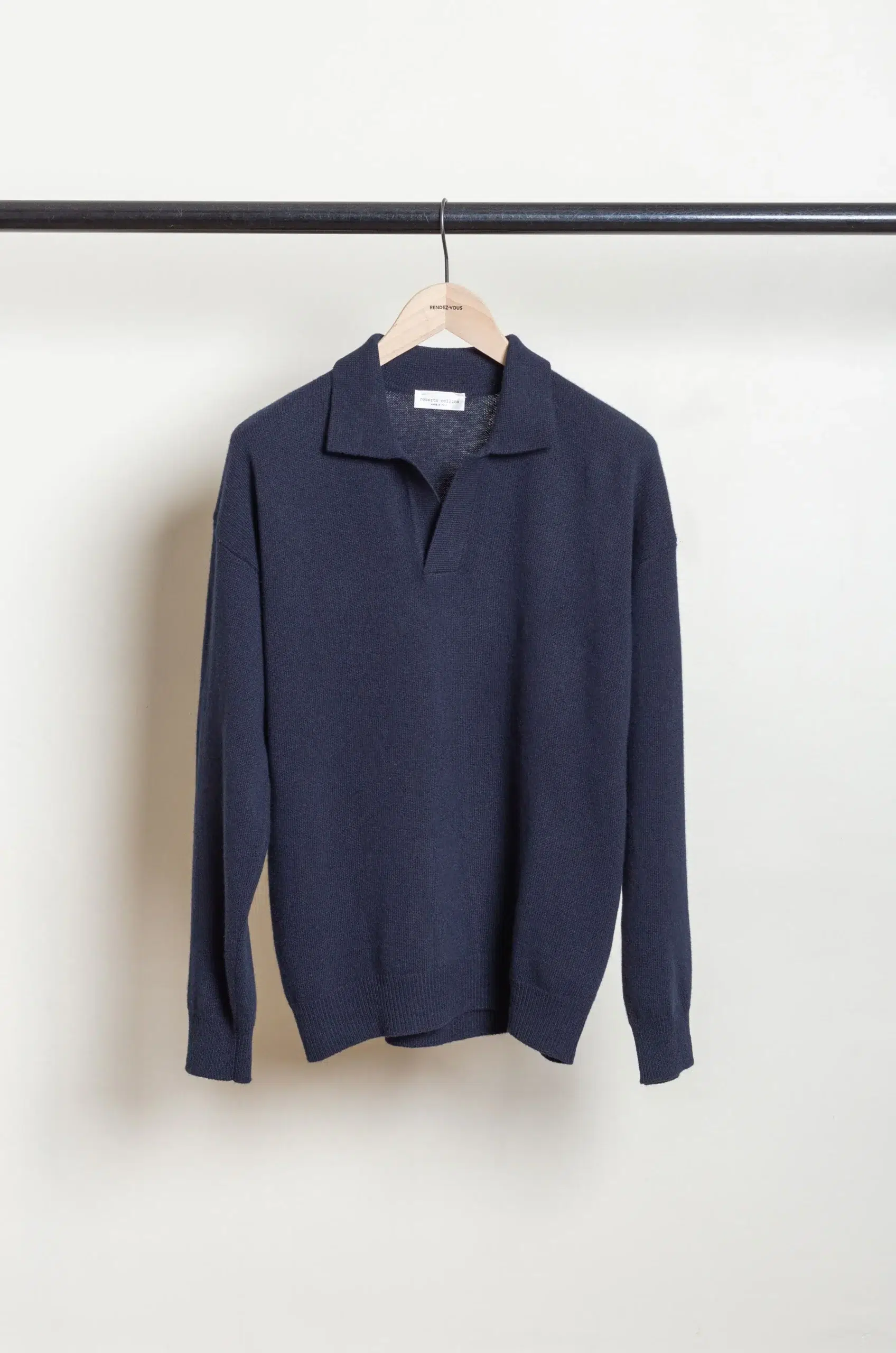 Roberto Collina - Knit LS Skipper Polo Neck Sweater - Navy