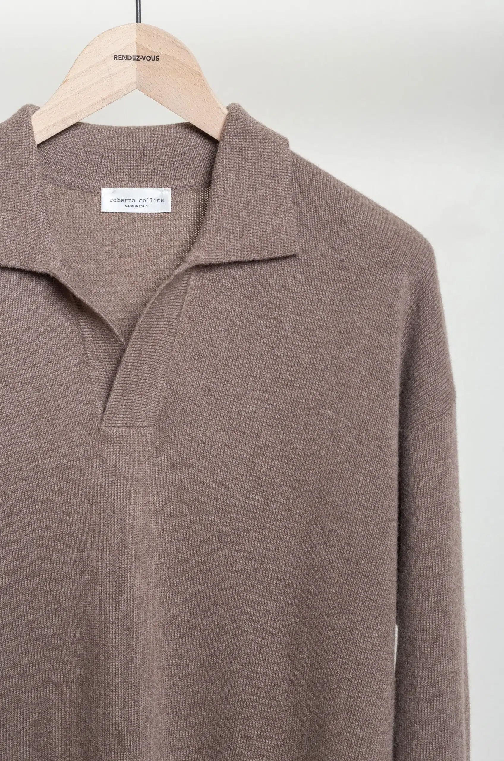 Roberto Collina - Knit LS Skipper Polo Neck Sweater - Tortora