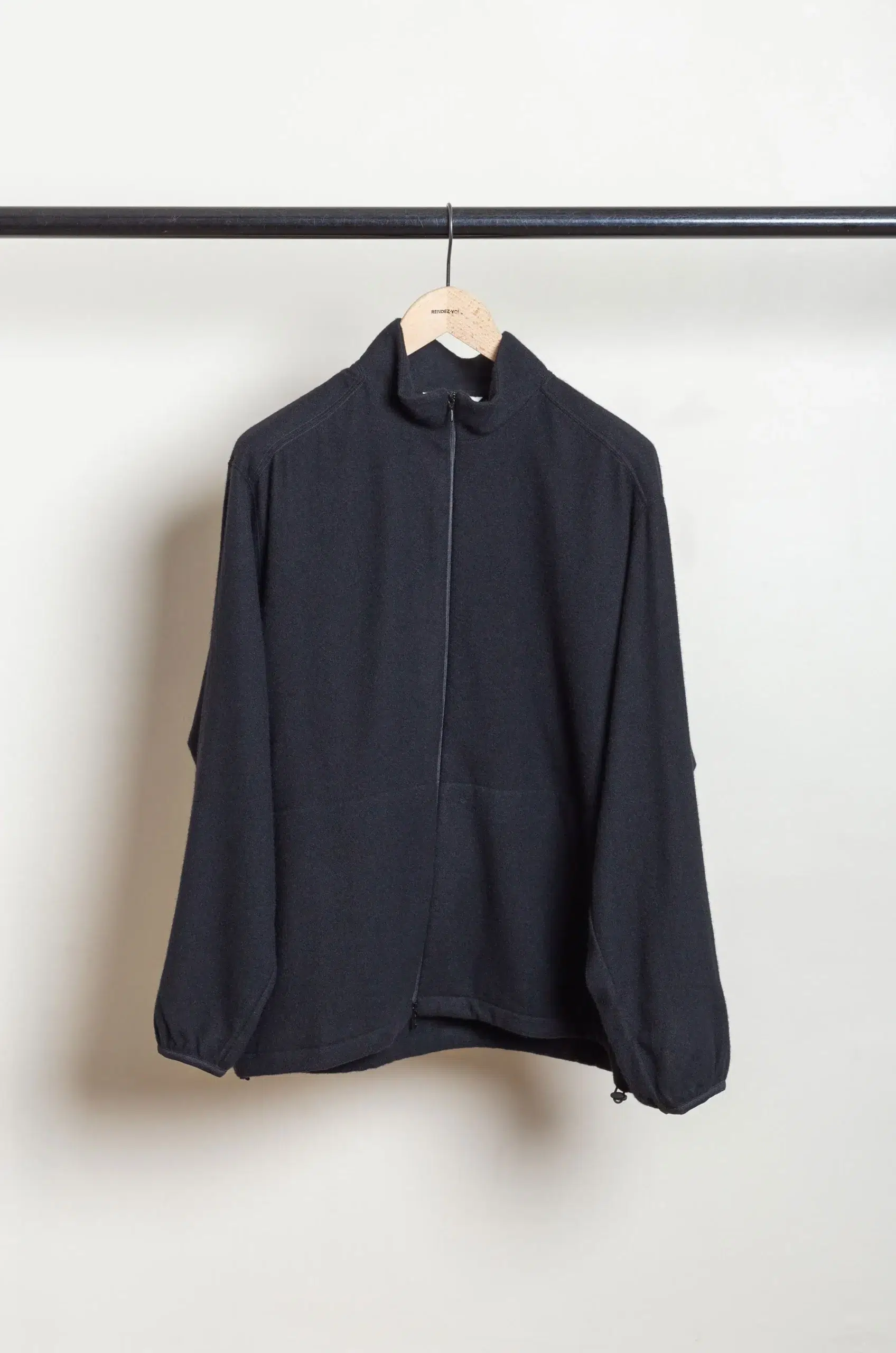 Still By Hand - Cashmere mixed high neck blouson BL04263OS - BLACK
