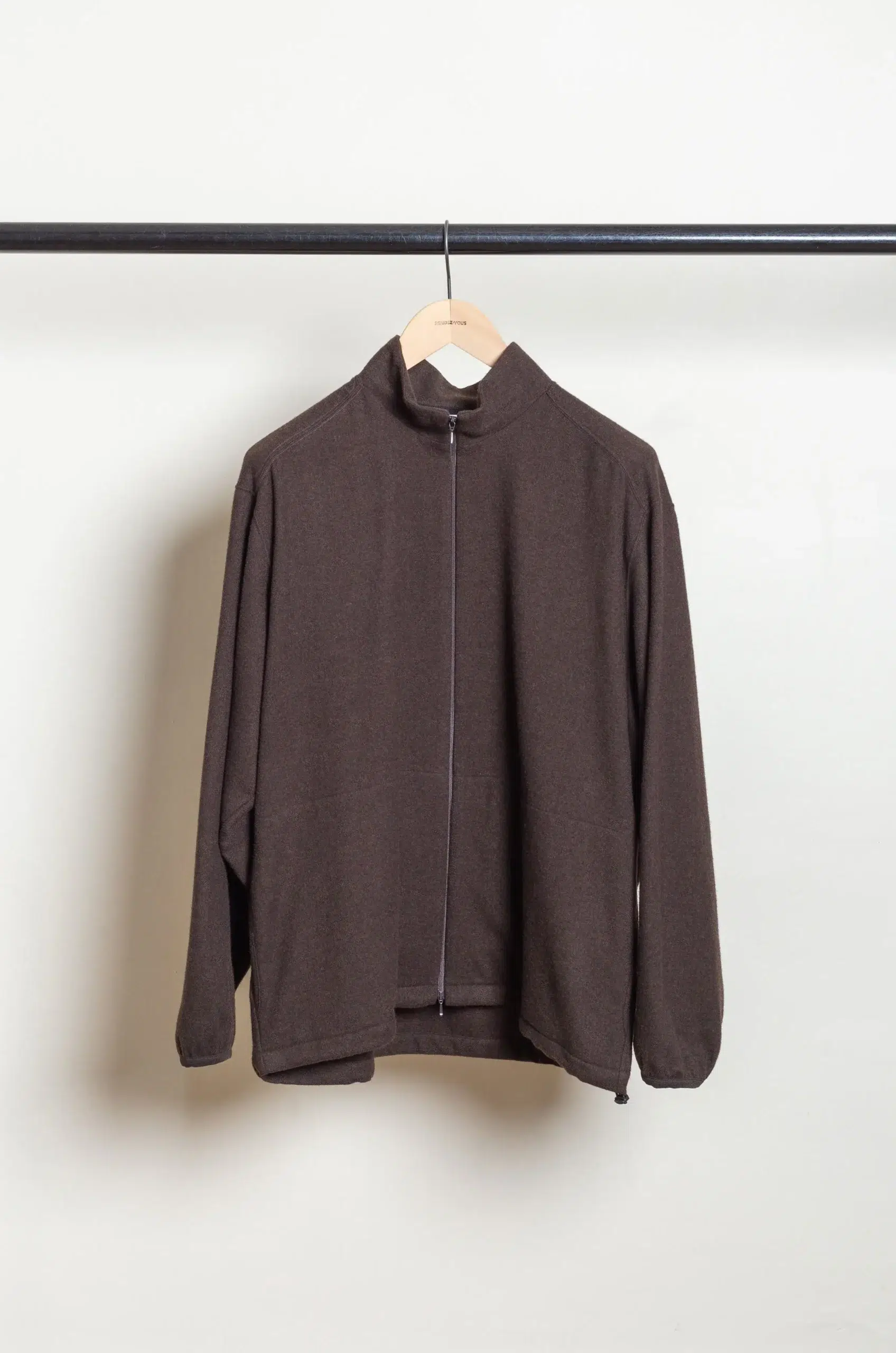 Still By Hand - Cashmere mixed high neck blouson BL04263OS - DARK BROWN