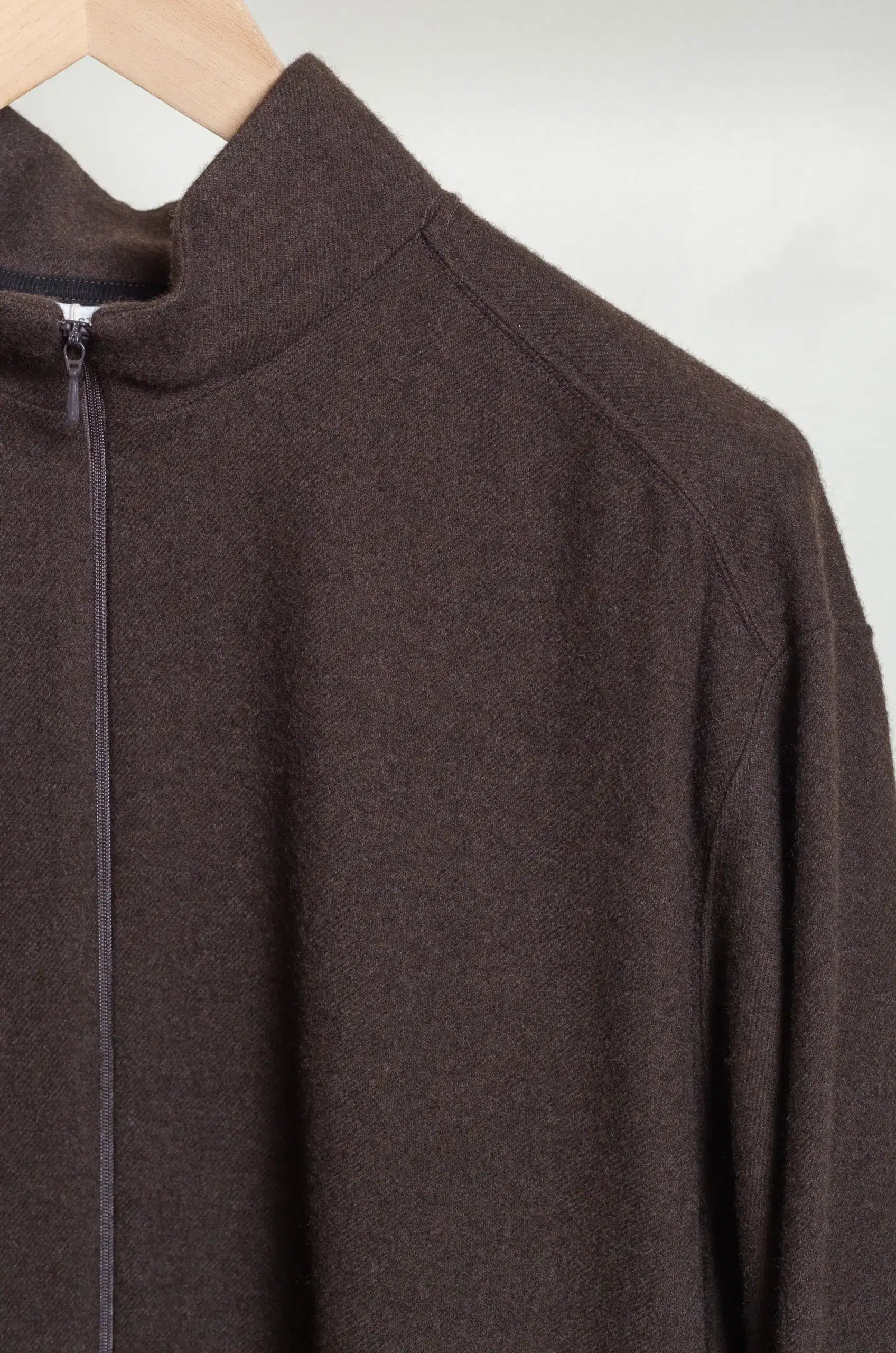 Still By Hand - Cashmere mixed high neck blouson BL04263OS - DARK BROWN