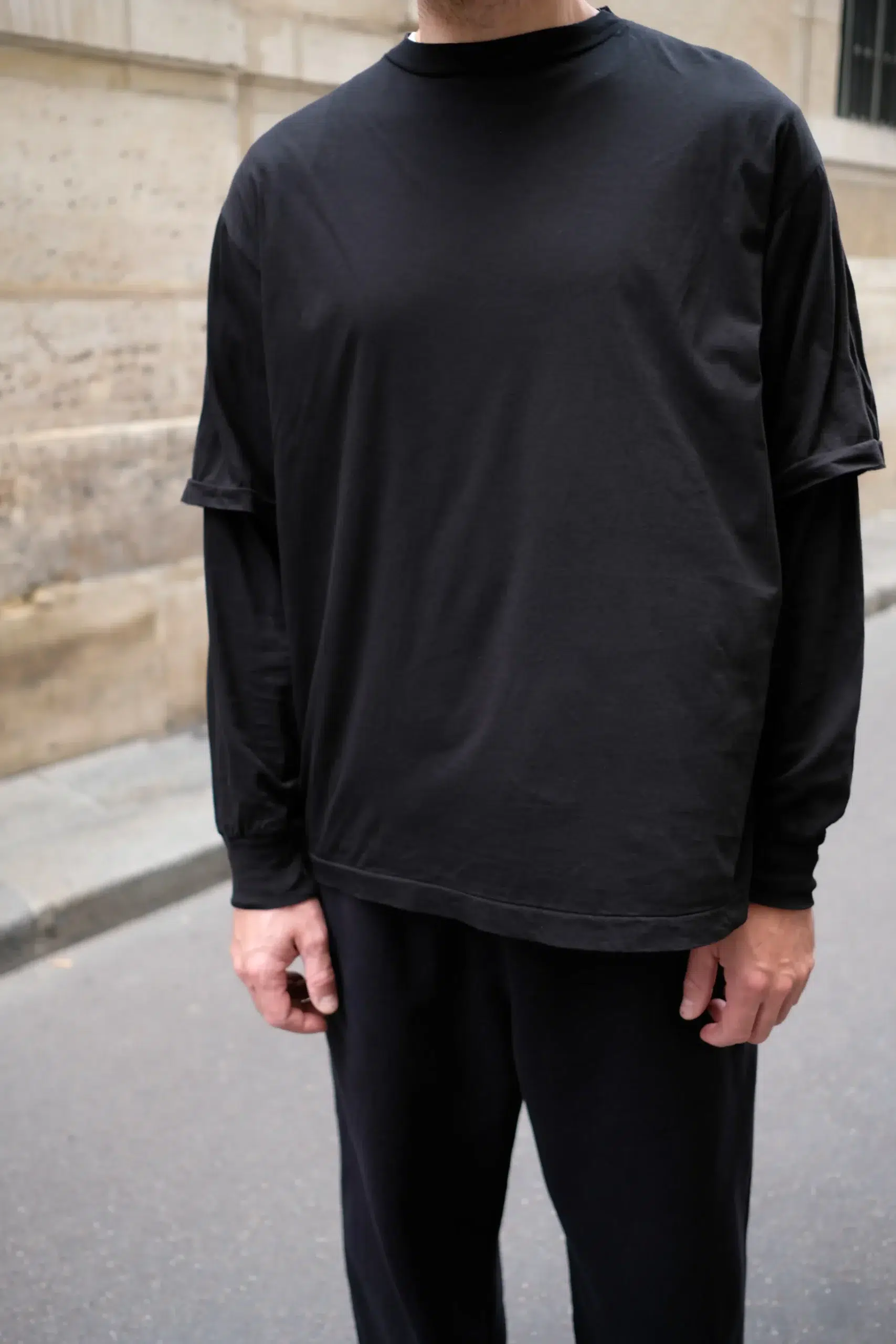 Comoli - THIN Cotton Layered T-Shirt E03-05021 - BLACK