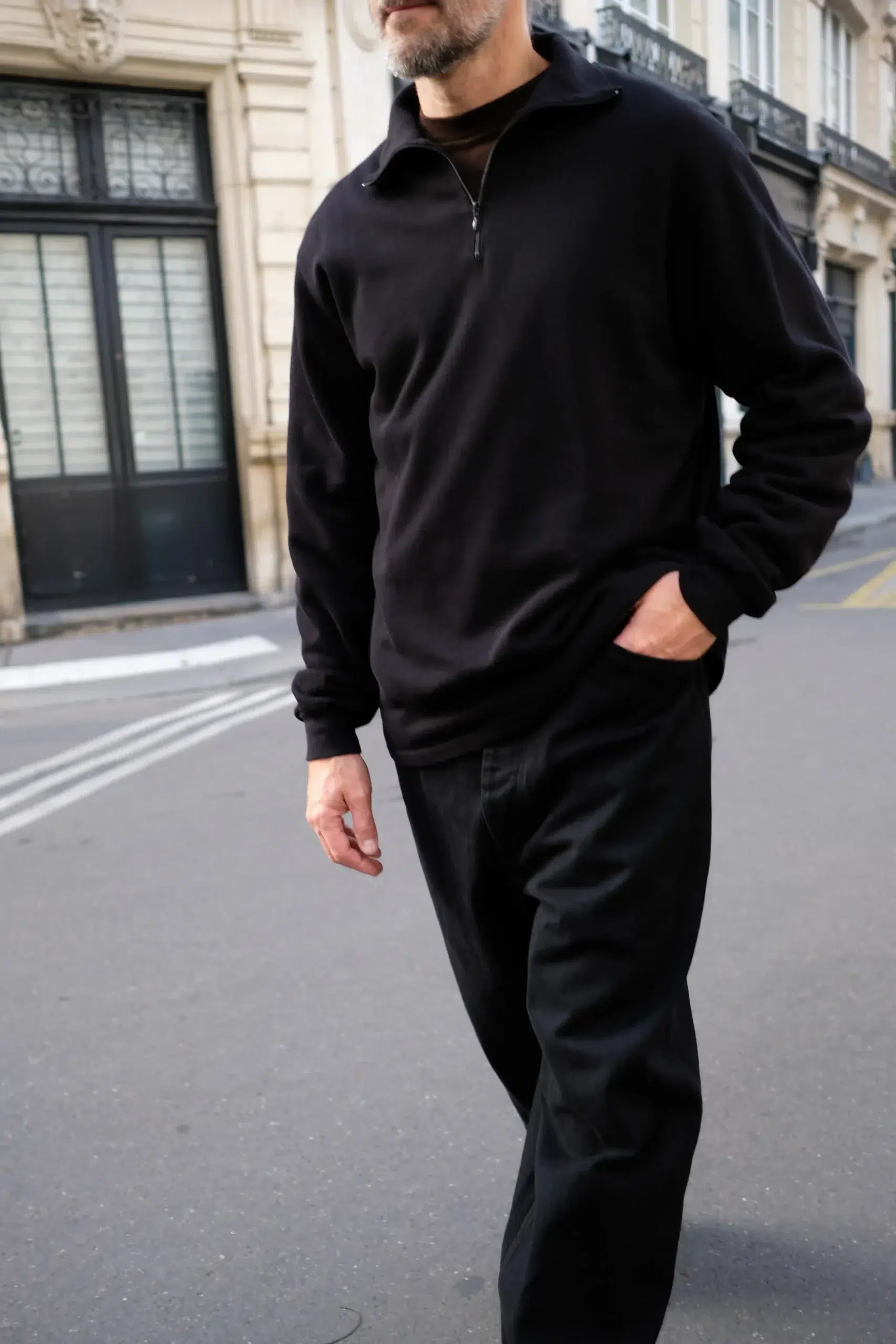 Comoli - Cotton Jersey Half-Zip E03-05042 - BLACK