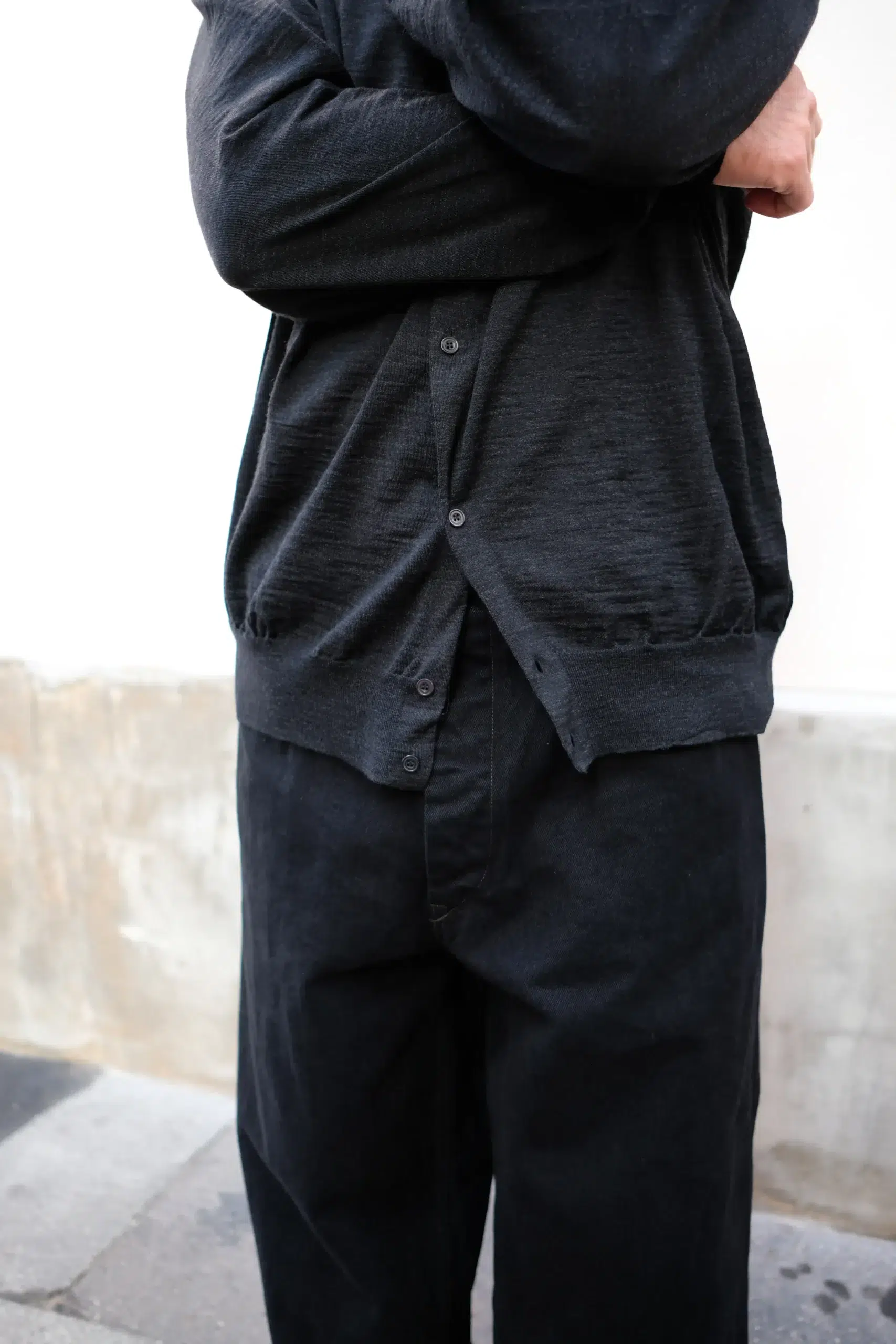 Comoli - Black Denim Belted Pants E03-03002 - BLACK