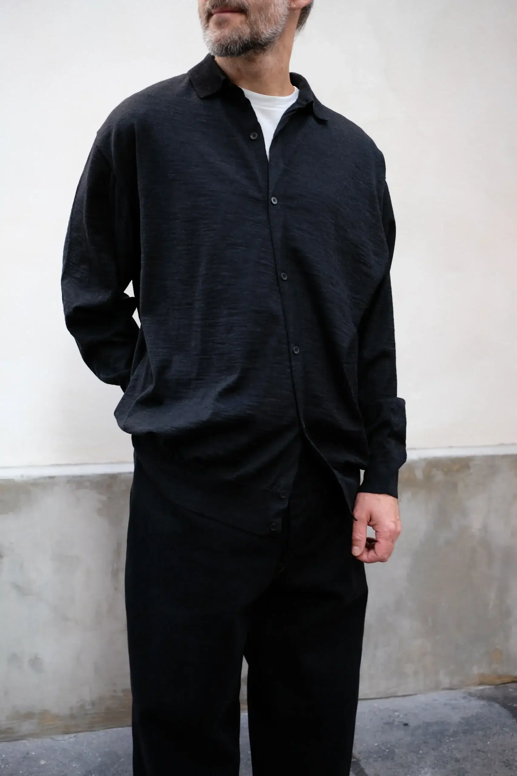 Comoli - Wool Collared Cardigan E03-06005 - CHARCOAL