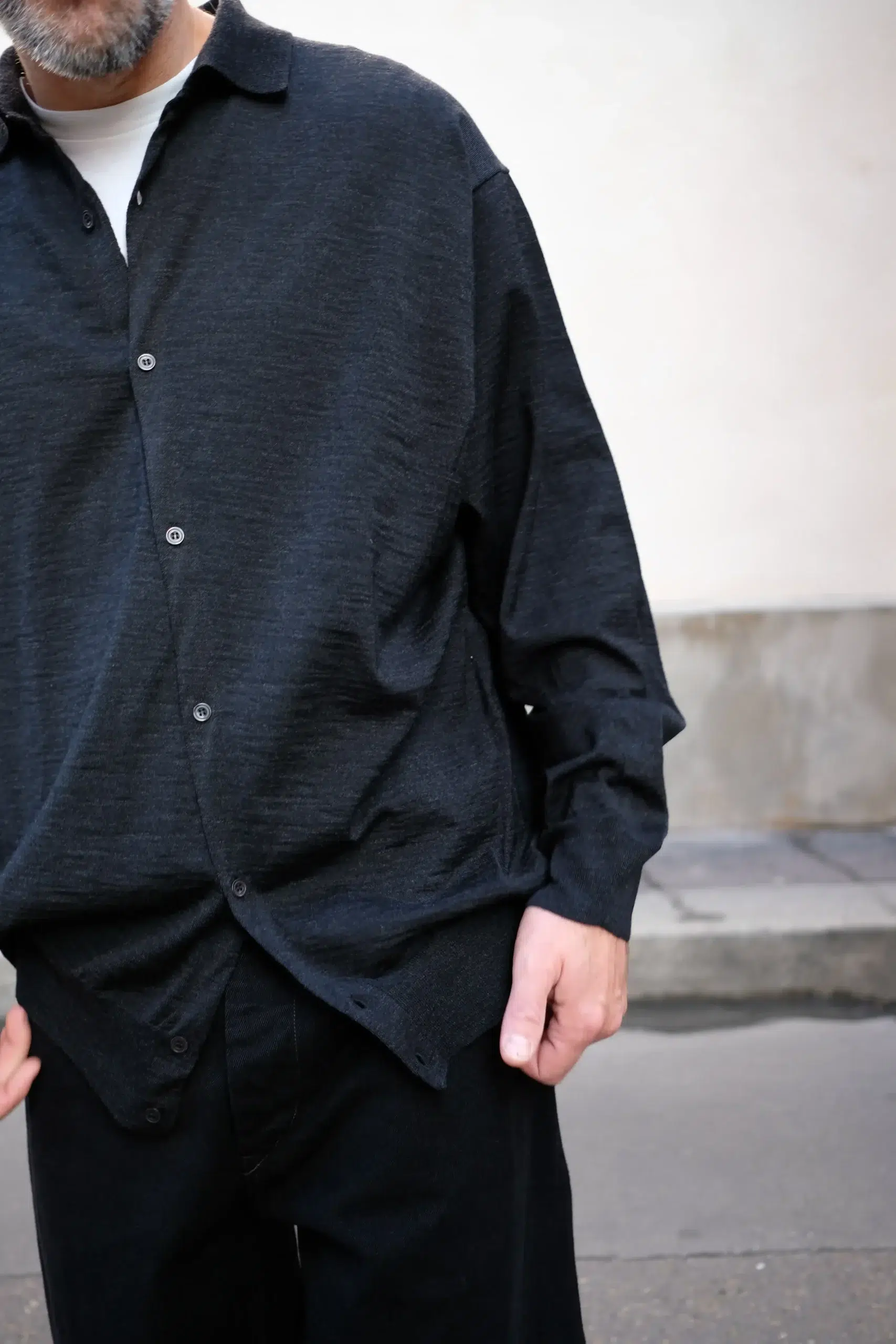 Comoli - Wool Collared Cardigan E03-06005 - CHARCOAL