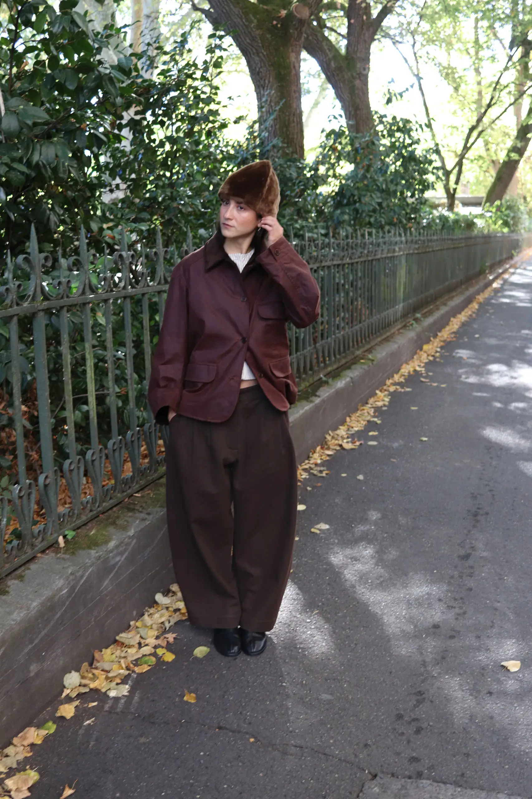 CAWLEY - BRITISH WAXED OILSKIN / 8-WALE CORD HUNTER JACKET - CHESTNUT/CHOCOLATE