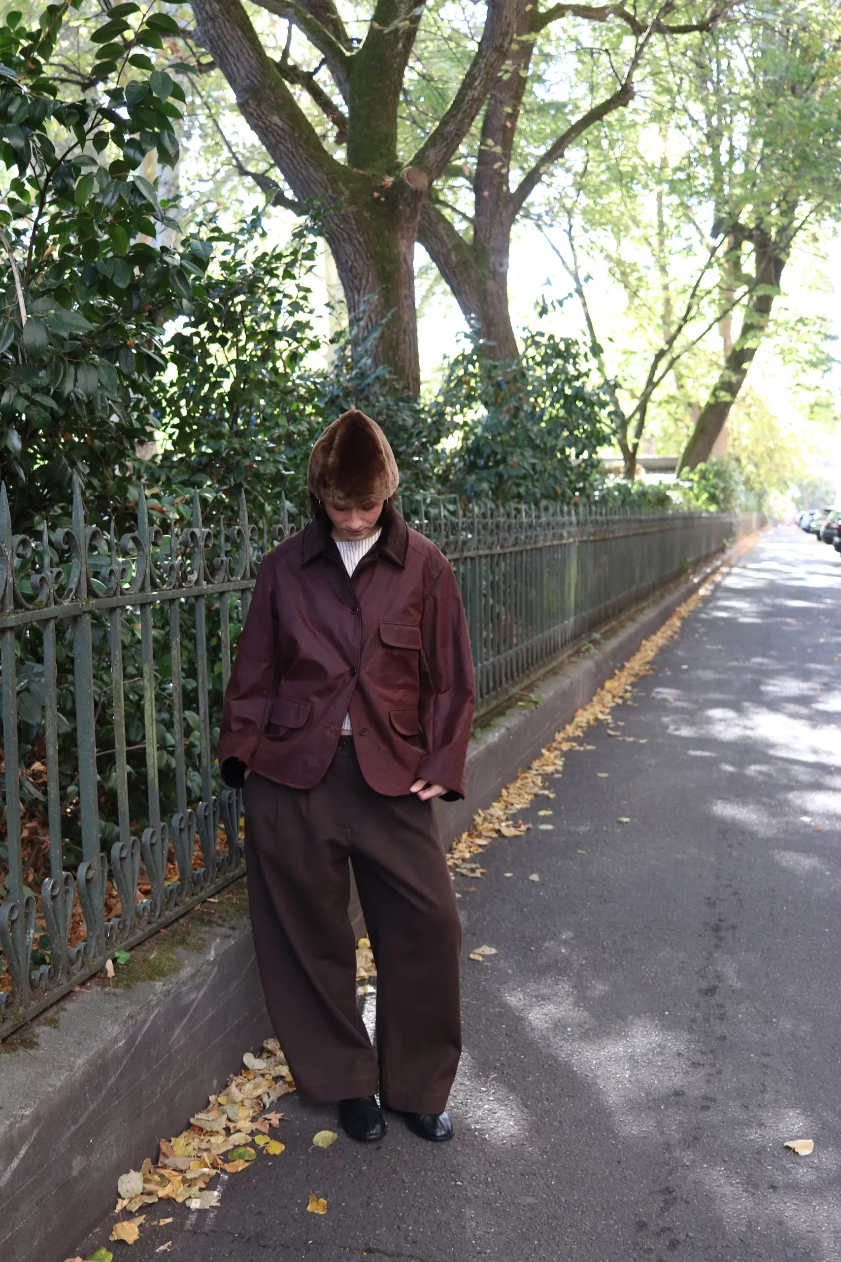 CAWLEY - BRITISH WAXED OILSKIN / 8-WALE CORD HUNTER JACKET - CHESTNUT/CHOCOLATE