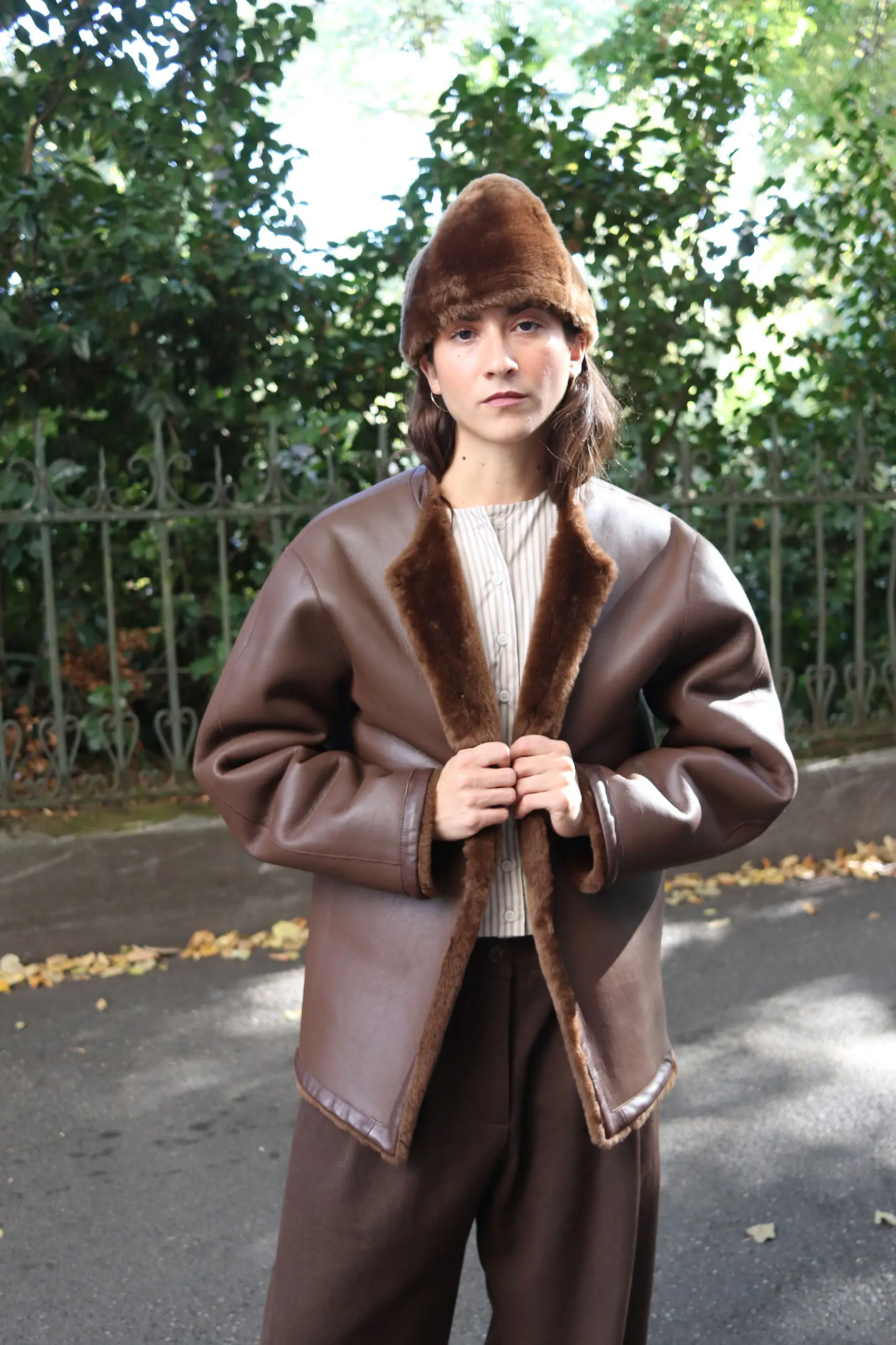 CAWLEY - LEATHER BACK STRAIGHT HAIR SHEEPSKIN MILA COAT - WALNUT