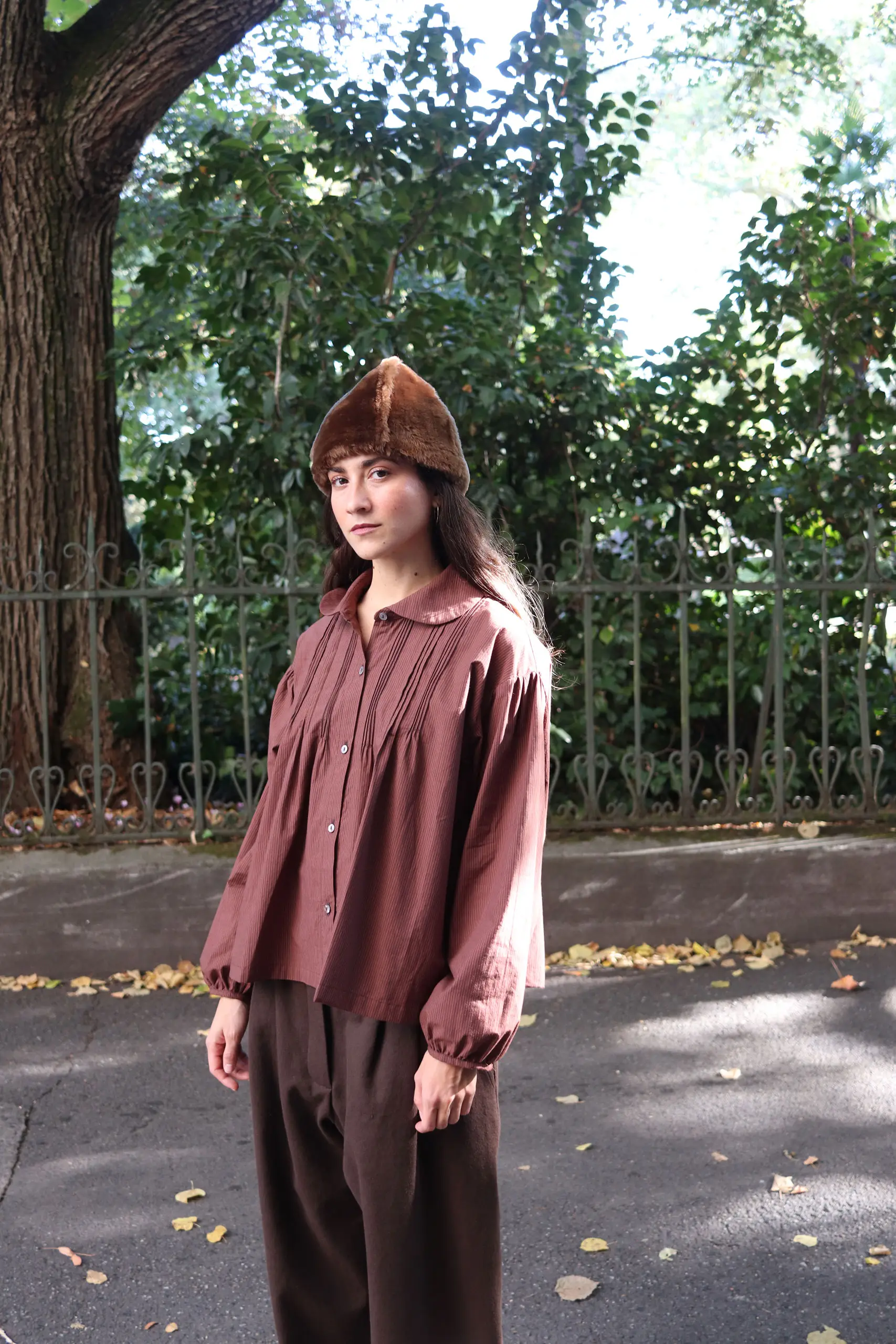 CAWLEY - JAPANESE STRIPE TYPEWRITER COTTON JESSIE SHIRT - BURGUNDY STRIPE