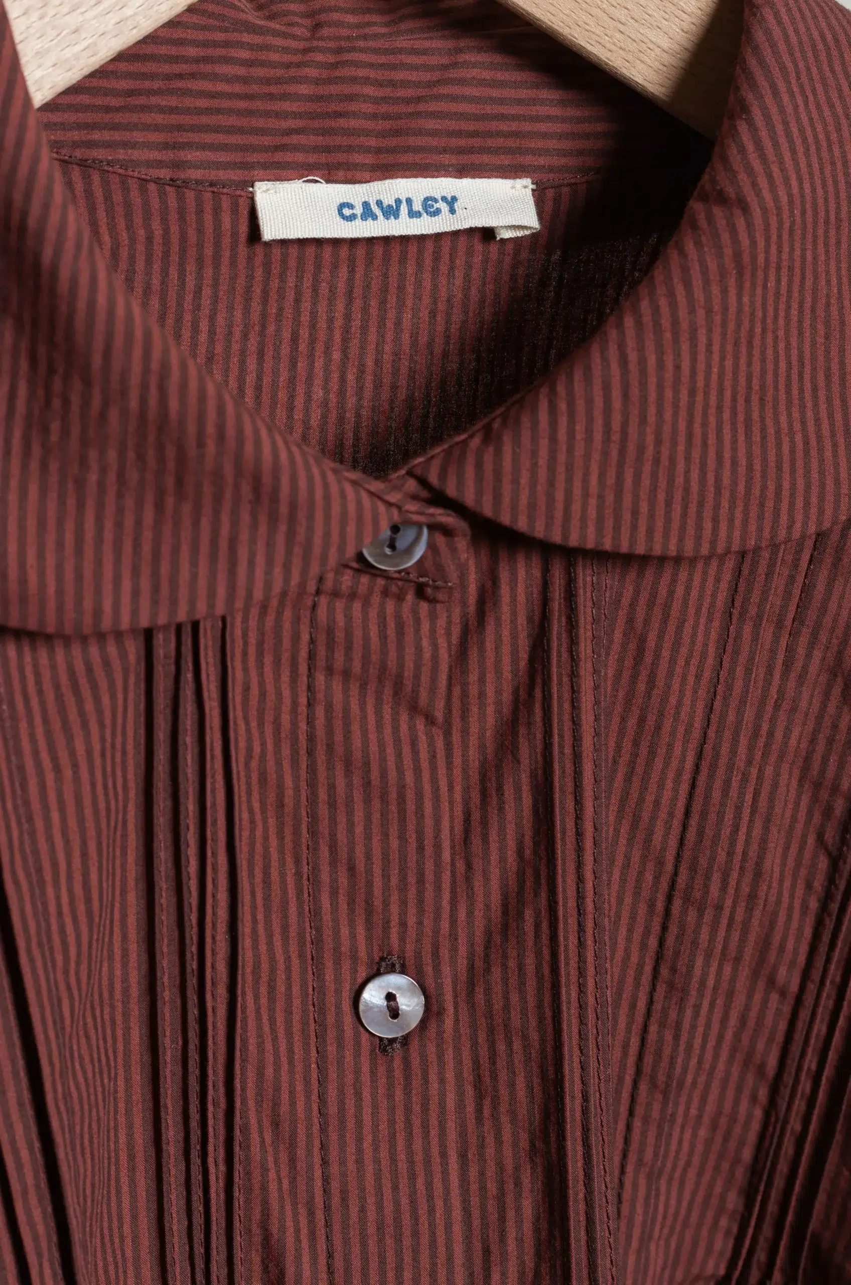 CAWLEY - JAPANESE STRIPE TYPEWRITER COTTON JESSIE SHIRT - BURGUNDY STRIPE
