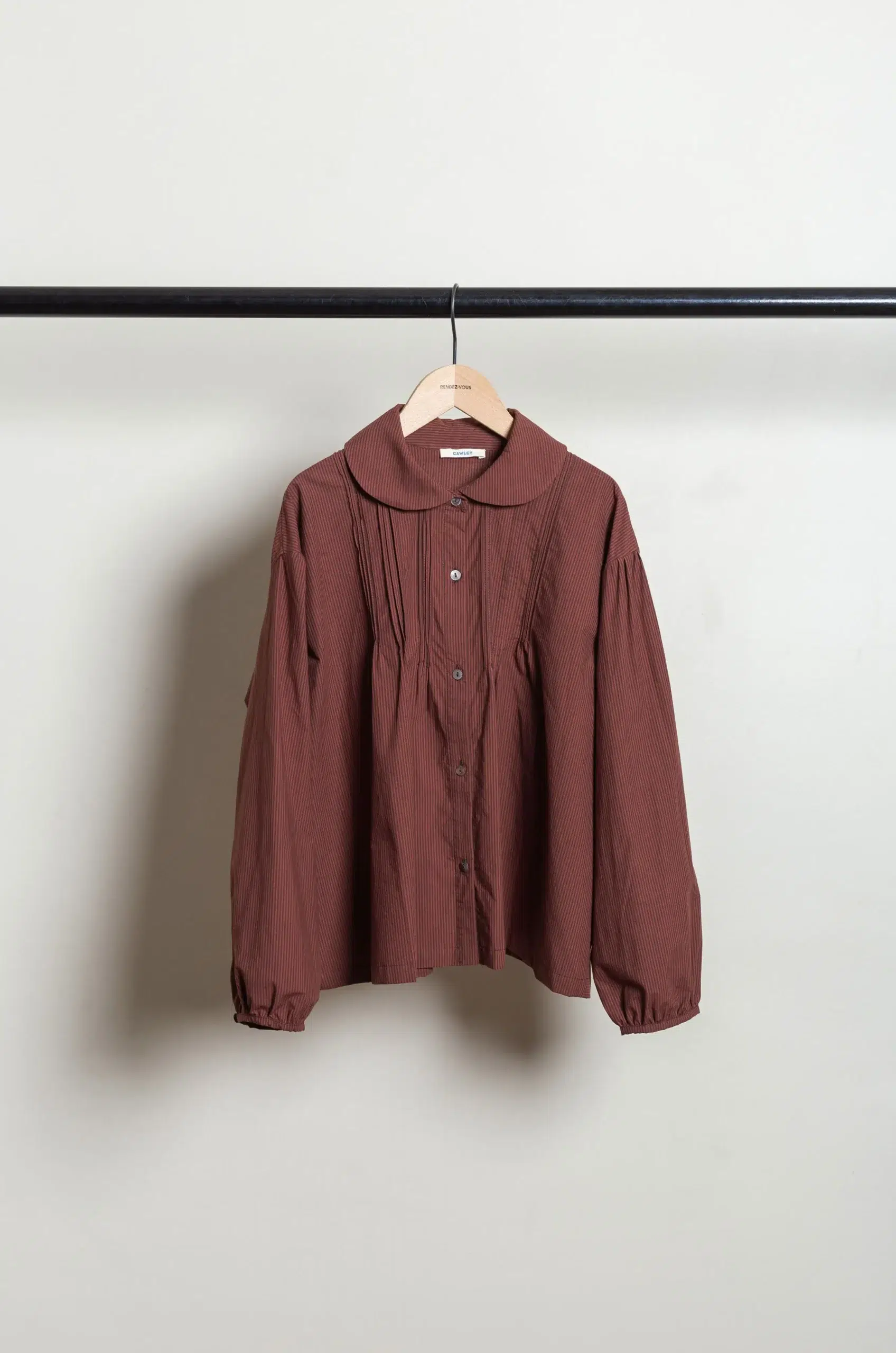 CAWLEY - JAPANESE STRIPE TYPEWRITER COTTON JESSIE SHIRT - BURGUNDY STRIPE