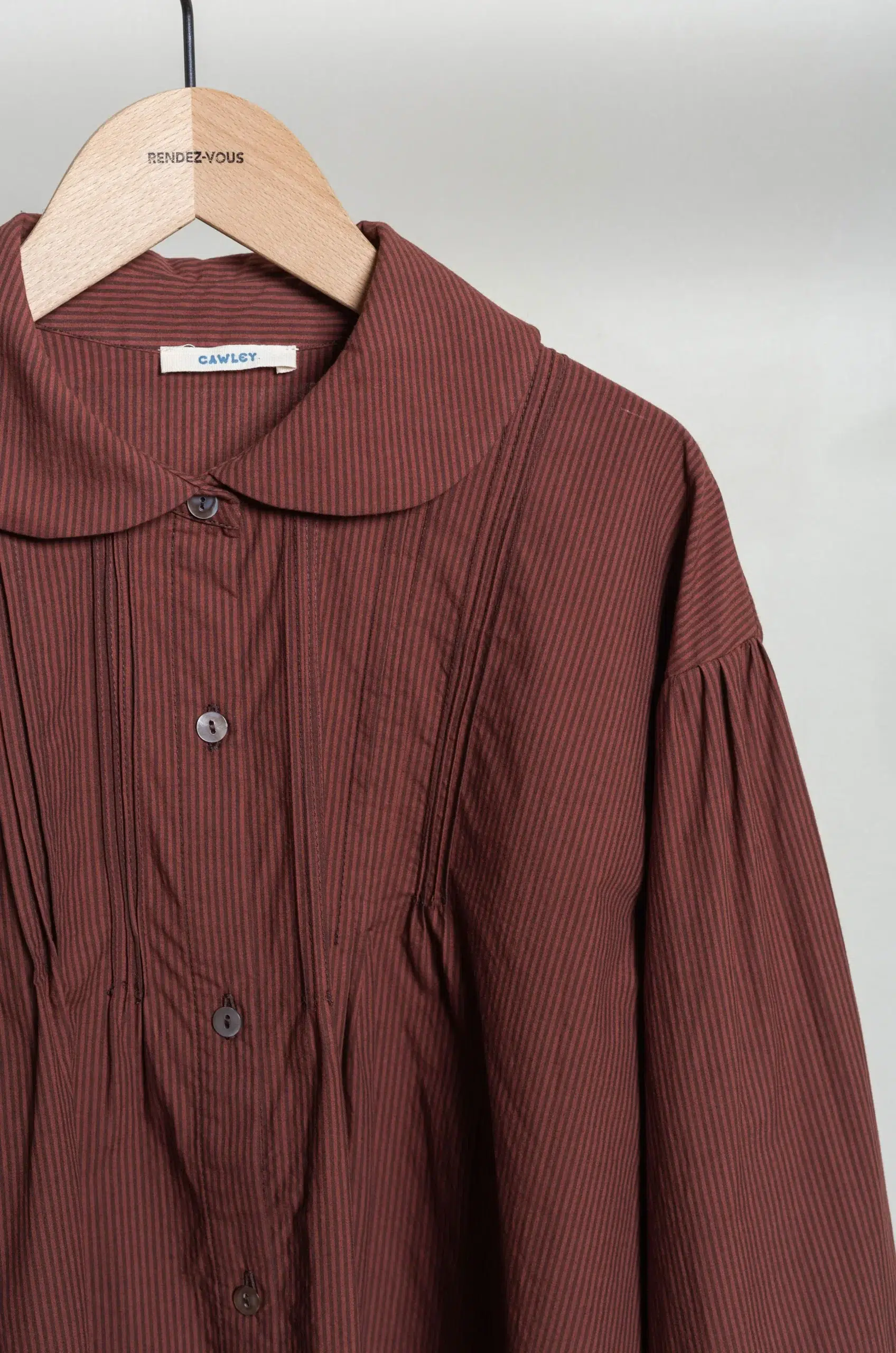 CAWLEY - JAPANESE STRIPE TYPEWRITER COTTON JESSIE SHIRT - BURGUNDY STRIPE