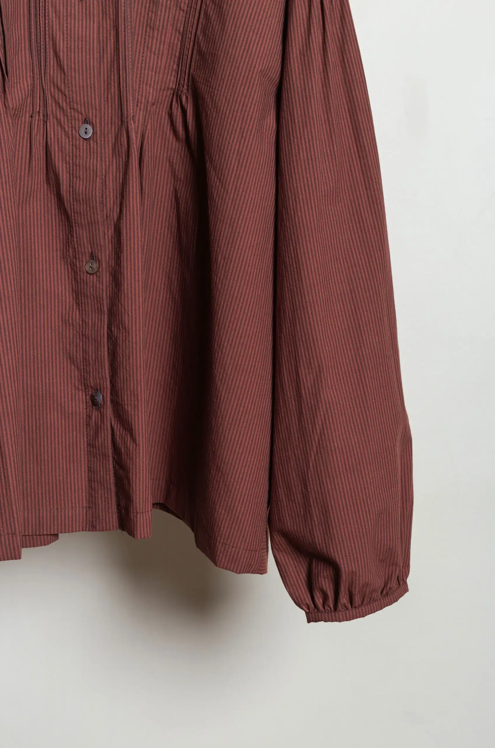 CAWLEY - JAPANESE STRIPE TYPEWRITER COTTON JESSIE SHIRT - BURGUNDY STRIPE