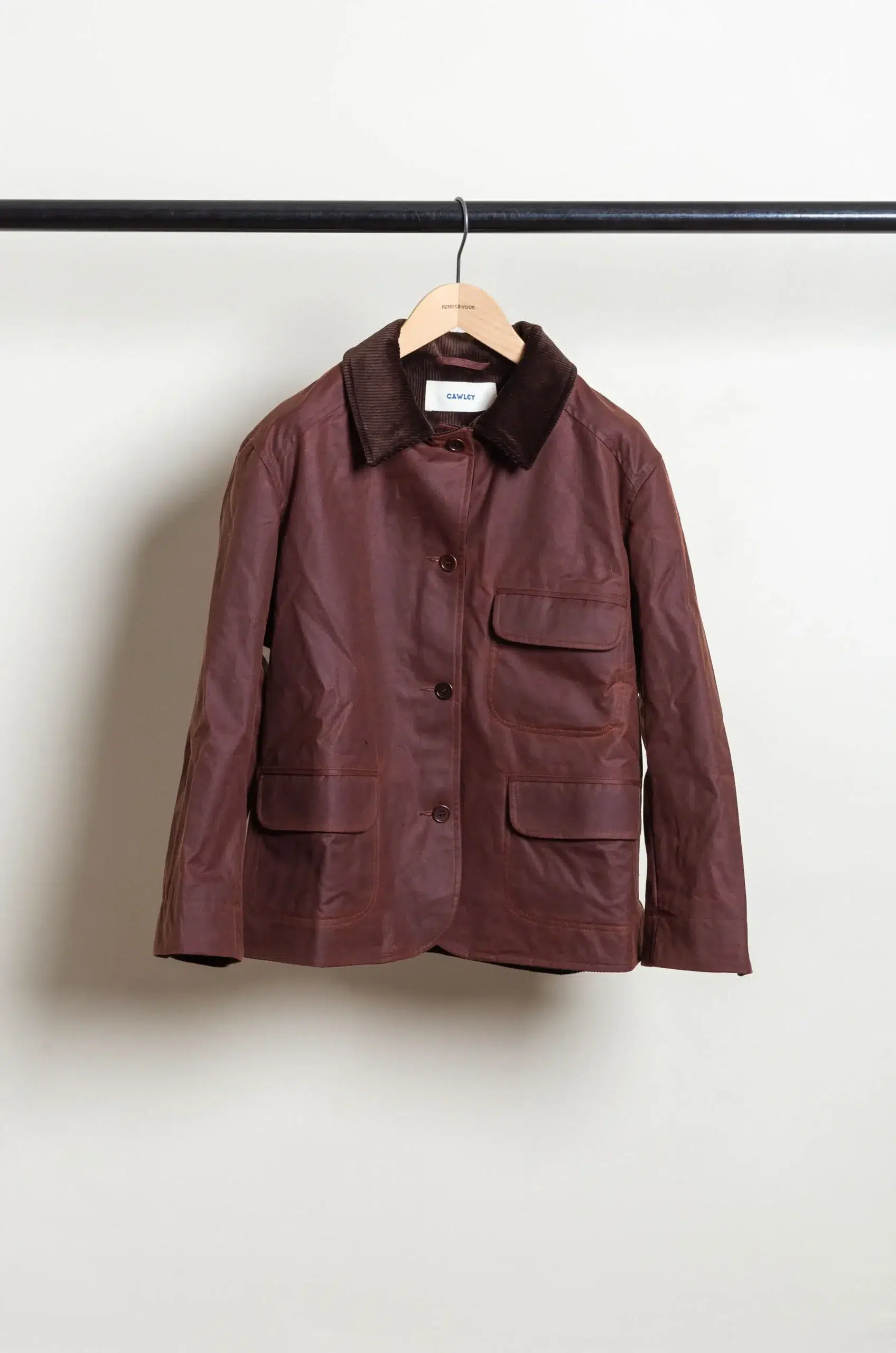 CAWLEY - BRITISH WAXED OILSKIN / 8-WALE CORD HUNTER JACKET - CHESTNUT/CHOCOLATE