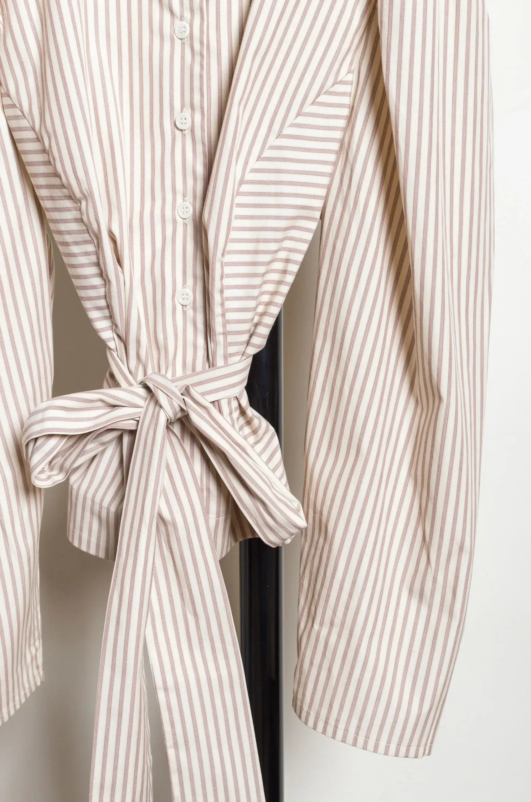 CAWLEY - JAPANESE STRIPED COTTON ELIZA PUFF SLEEVE SHIRT - NATURAL/TERRACOTTA STRIPE