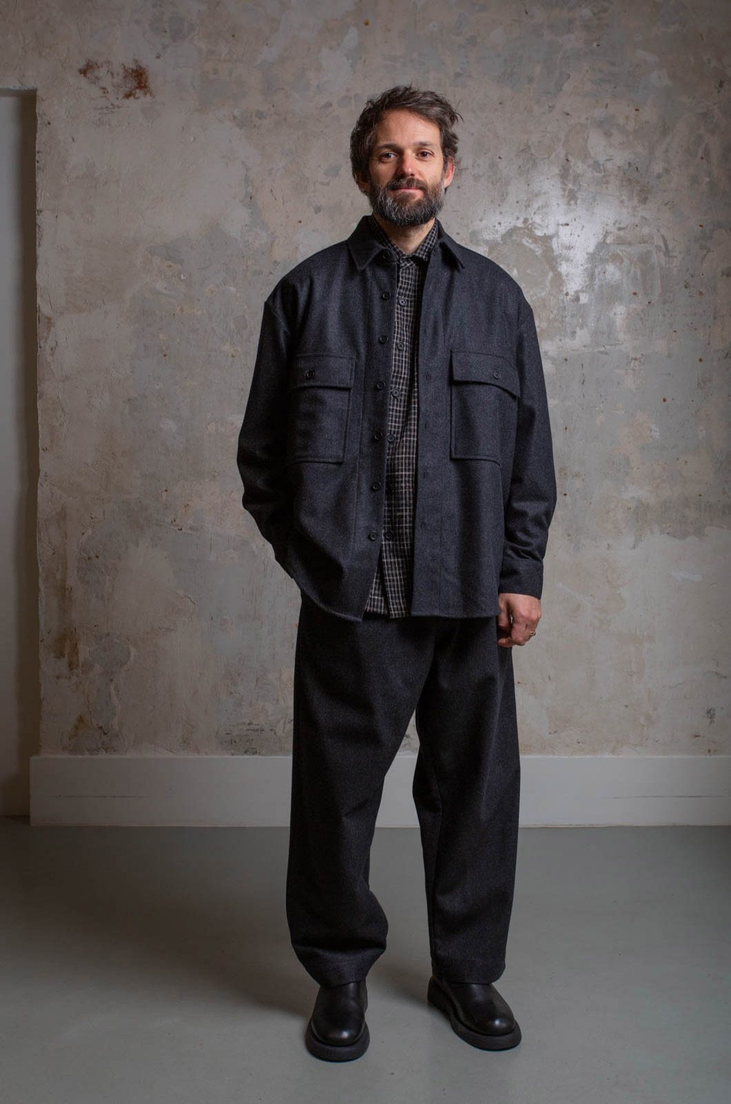 Evan Kinori - Elastic Pant Wool Flannel - Charcoal