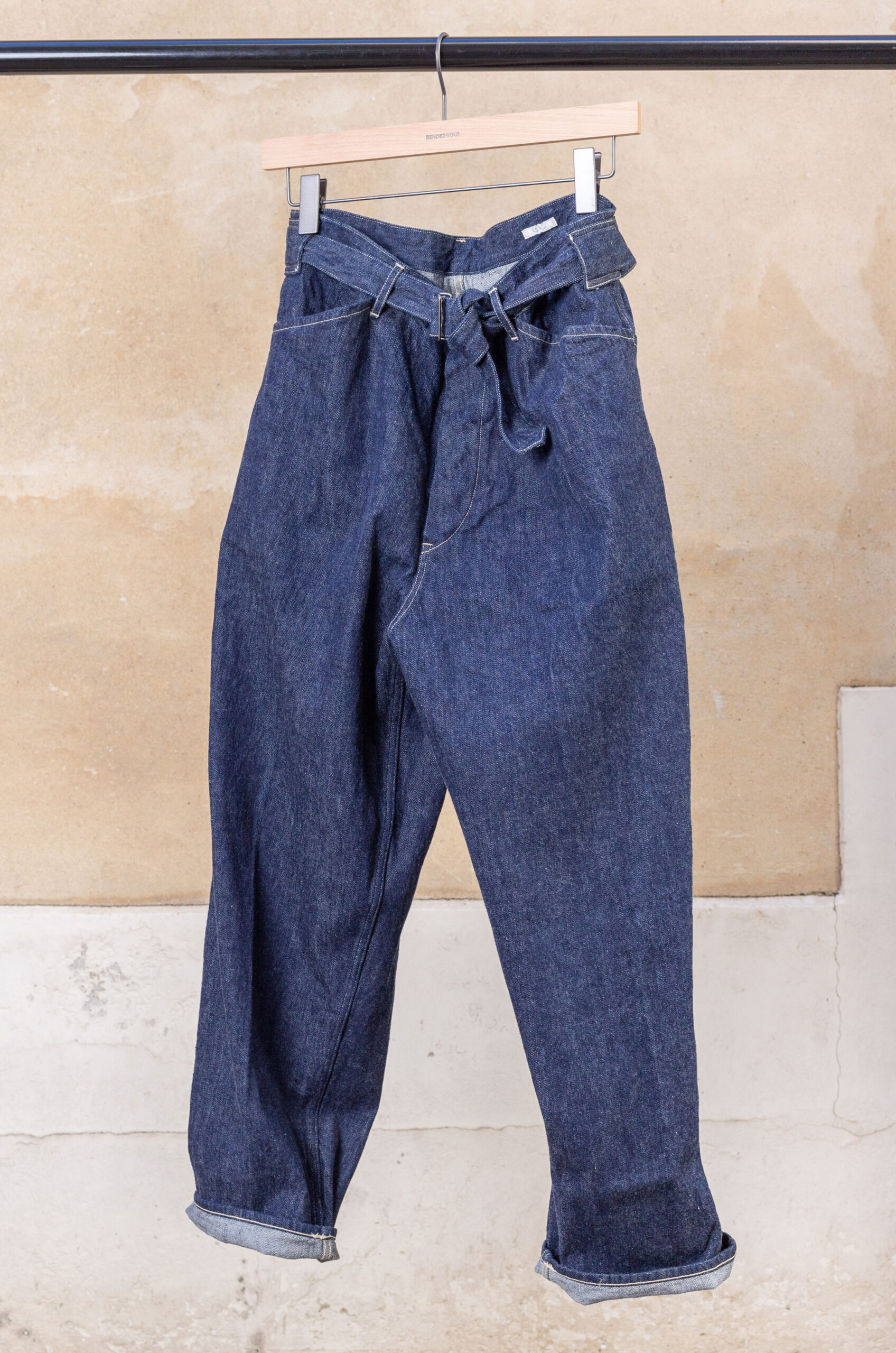 Comoli - Denim Belted Pant - Navy