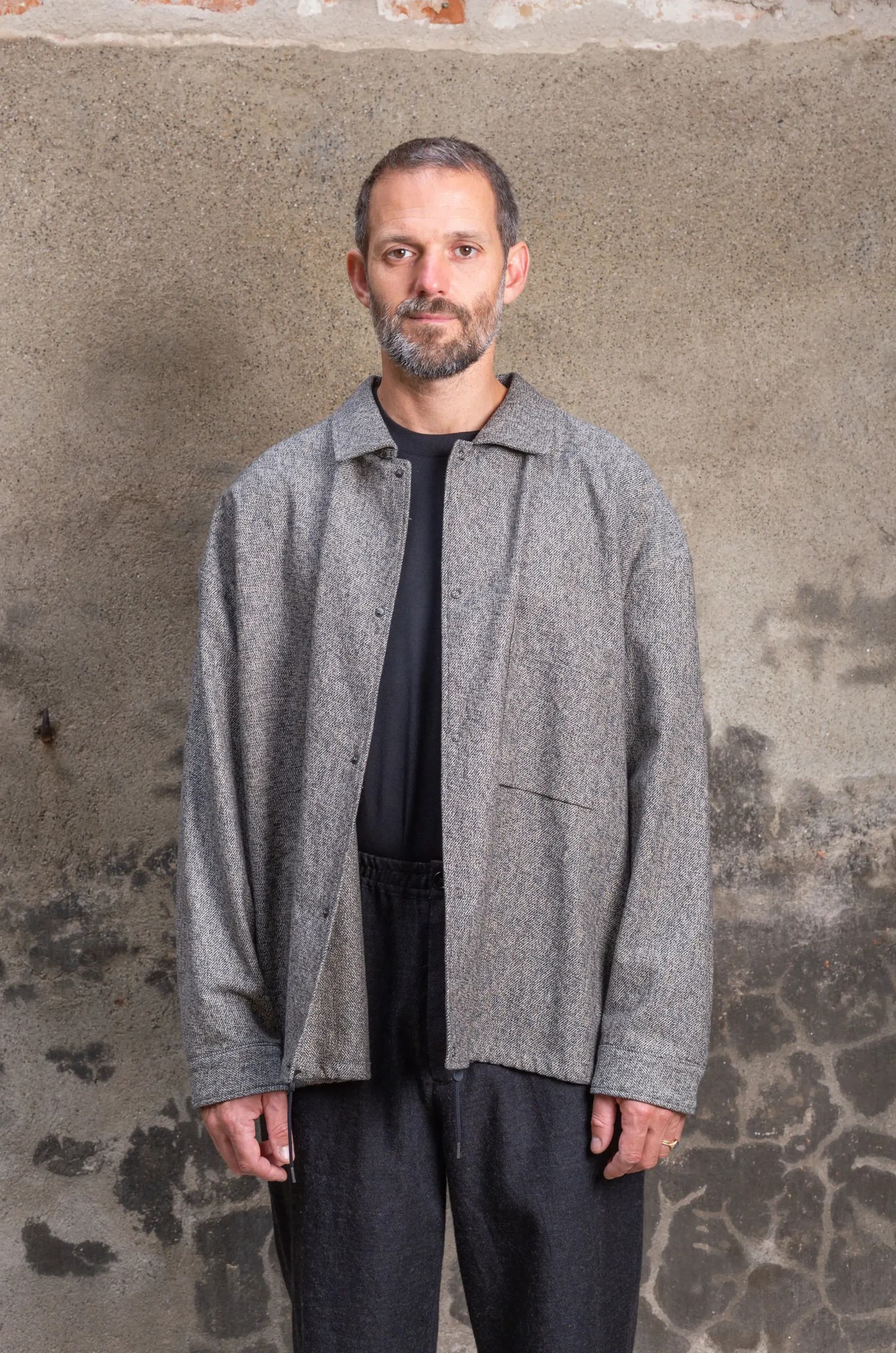 Still By Hand - Melange Coach Jacket SH02233OS - Melange Grey