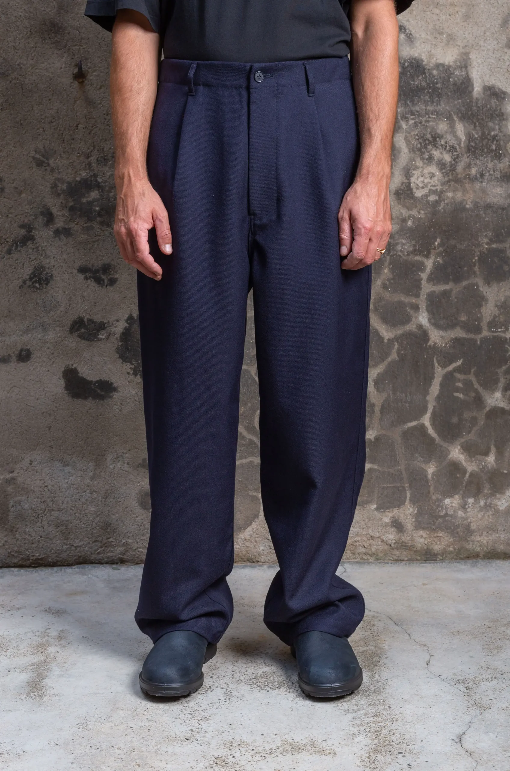 Still By Hand - Wide Wool Pants PT08233OS - Navy