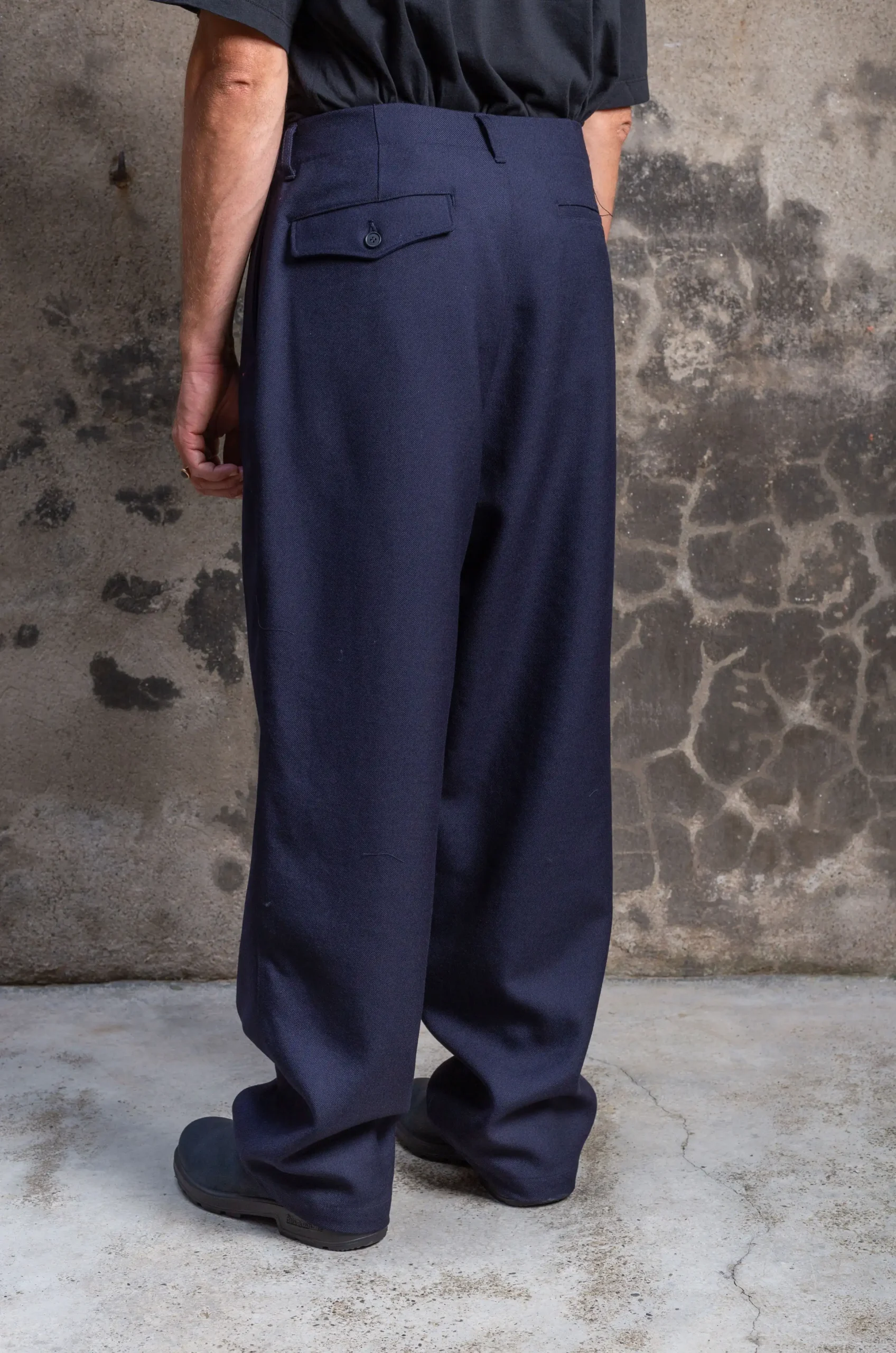 Still By Hand - Wide Wool Pants PT08233OS - Navy