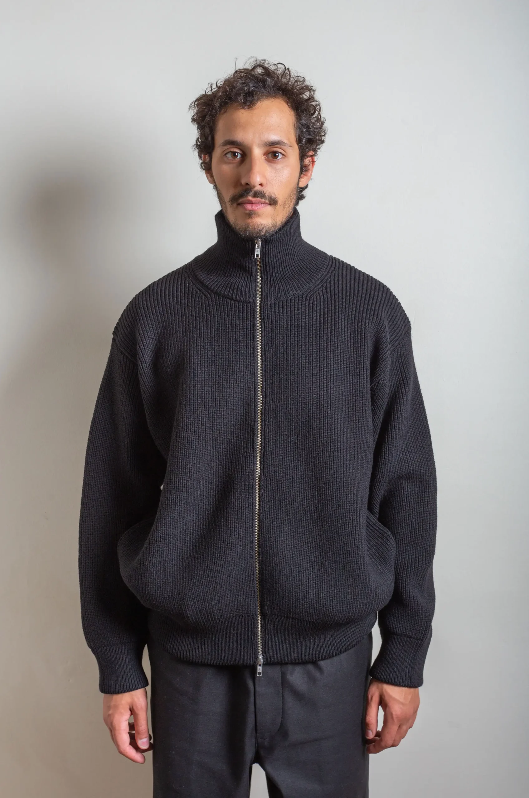 Stein - Men Oversized Drivers Knit Zip Jacket Black - Rendez-vous