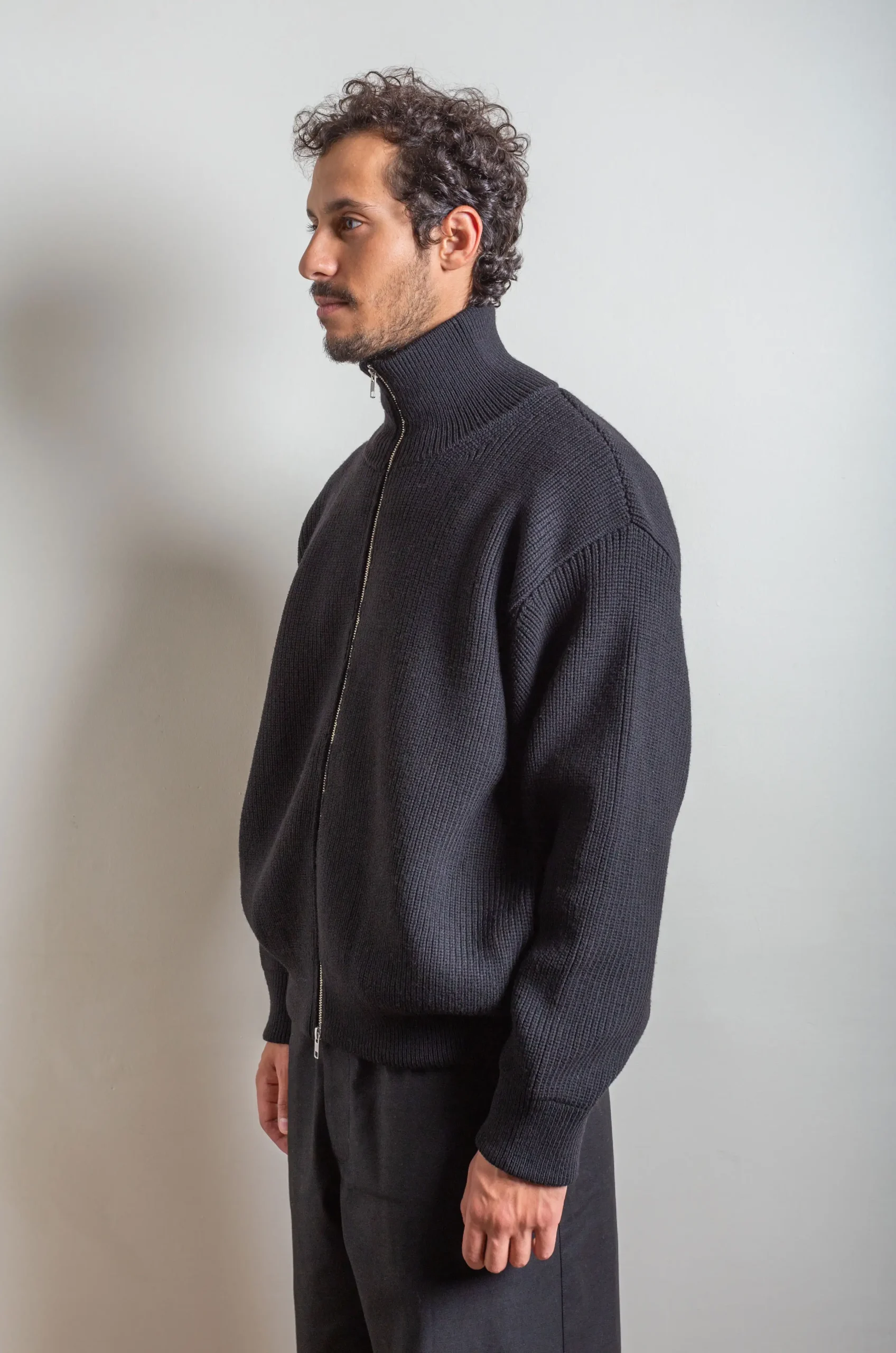 Stein - Men Oversized Drivers Knit Zip Jacket Black - Rendez-vous